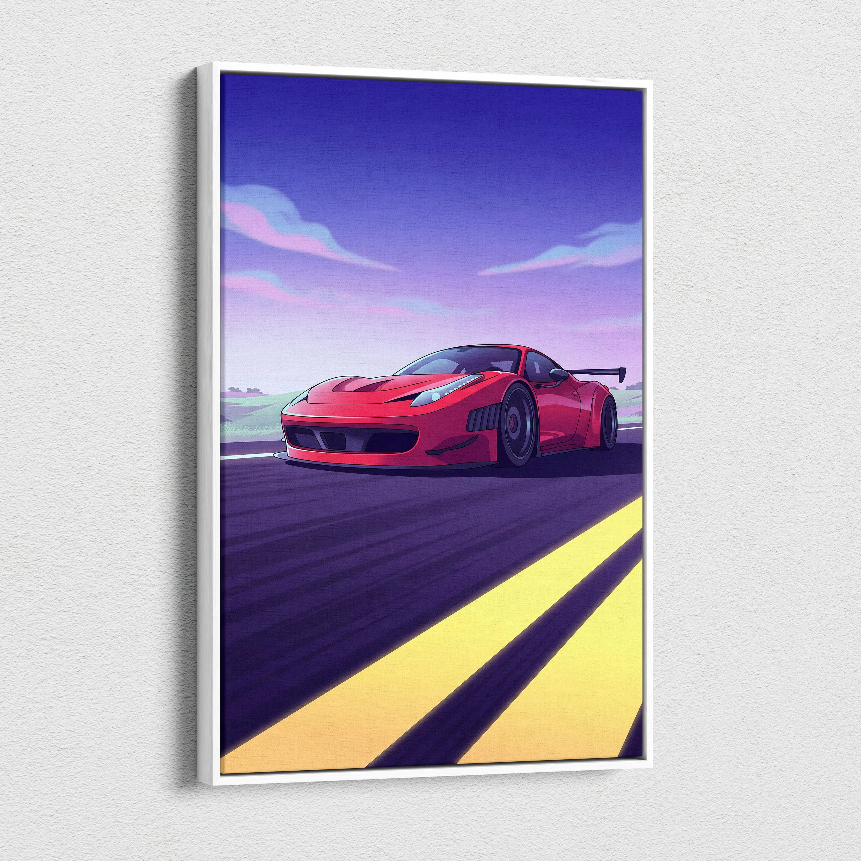 Ferrari 458 Italia Inspired Vaporwave Car Canvas - Car Neon Pink Blue Purple Living Room Vaporwave Nostalgic Mood Retro Futurism Wall Art