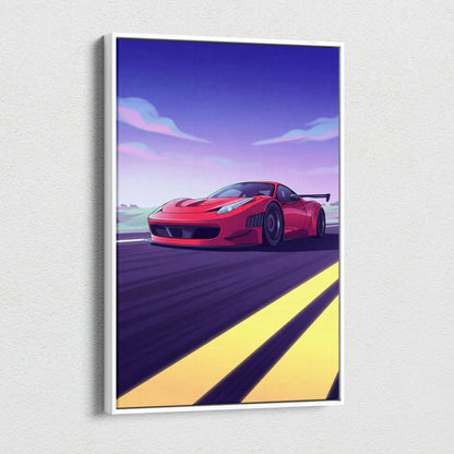 Ferrari 458 Italia Inspired Vaporwave Car Canvas - Car Neon Pink Blue Purple Living Room Vaporwave Nostalgic Mood Retro Futurism Wall Art