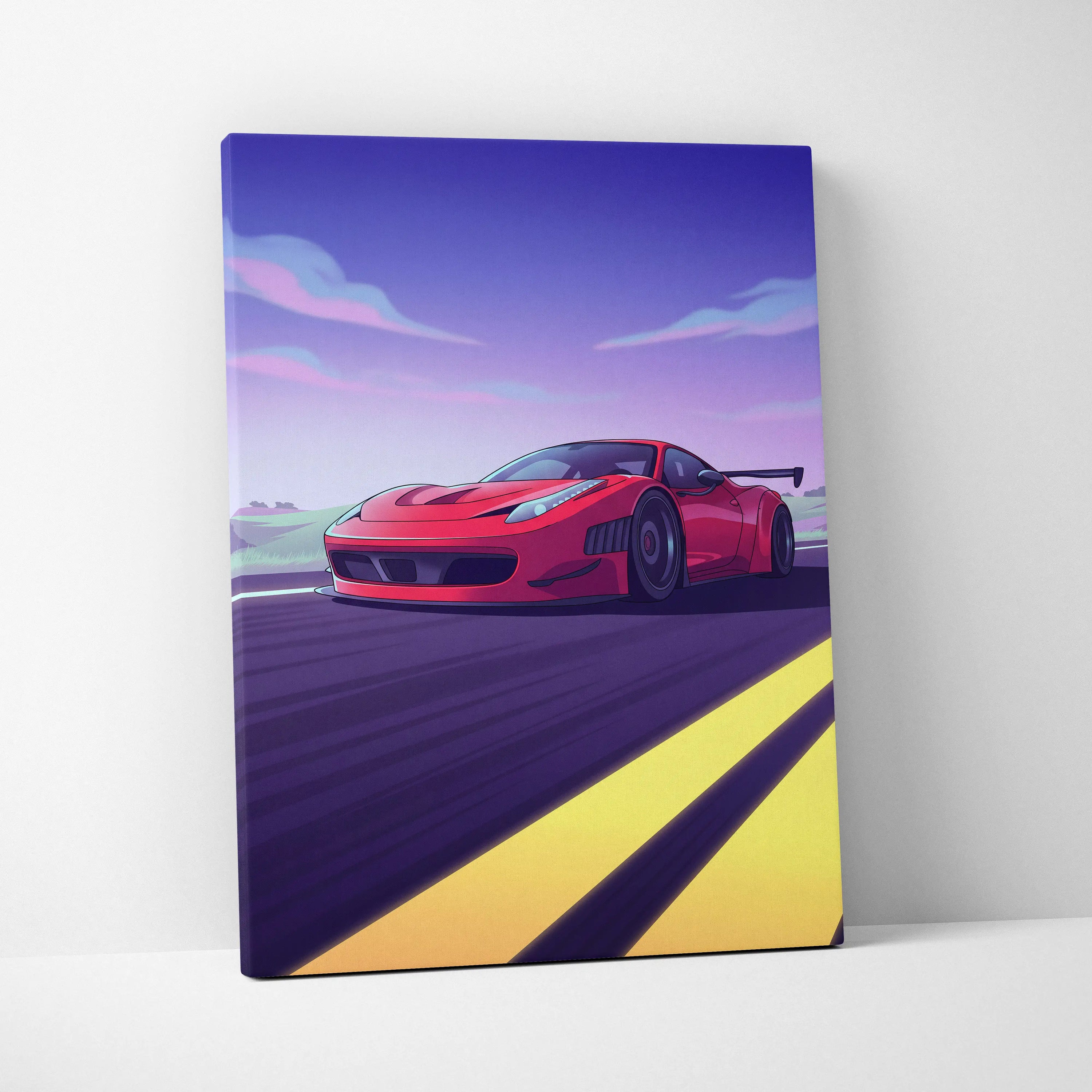 Ferrari 458 Italia Inspired Vaporwave Car Canvas - Car Neon Pink Blue Purple Living Room Vaporwave Nostalgic Mood Retro Futurism Wall Art