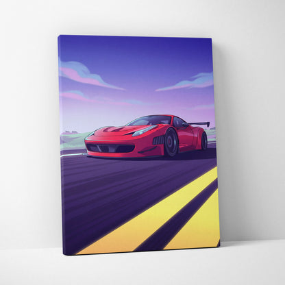 Ferrari 458 Italia Inspired Vaporwave Car Canvas - Car Neon Pink Blue Purple Living Room Vaporwave Nostalgic Mood Retro Futurism Wall Art