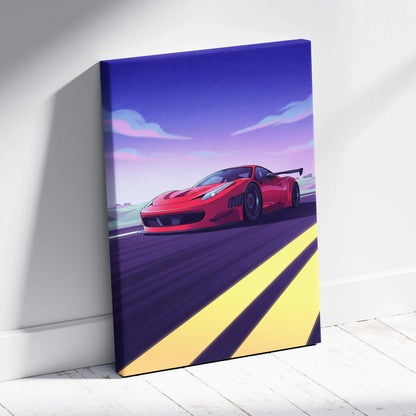 Ferrari 458 Italia Inspired Vaporwave Car Canvas - Car Neon Pink Blue Purple Living Room Vaporwave Nostalgic Mood Retro Futurism Wall Art