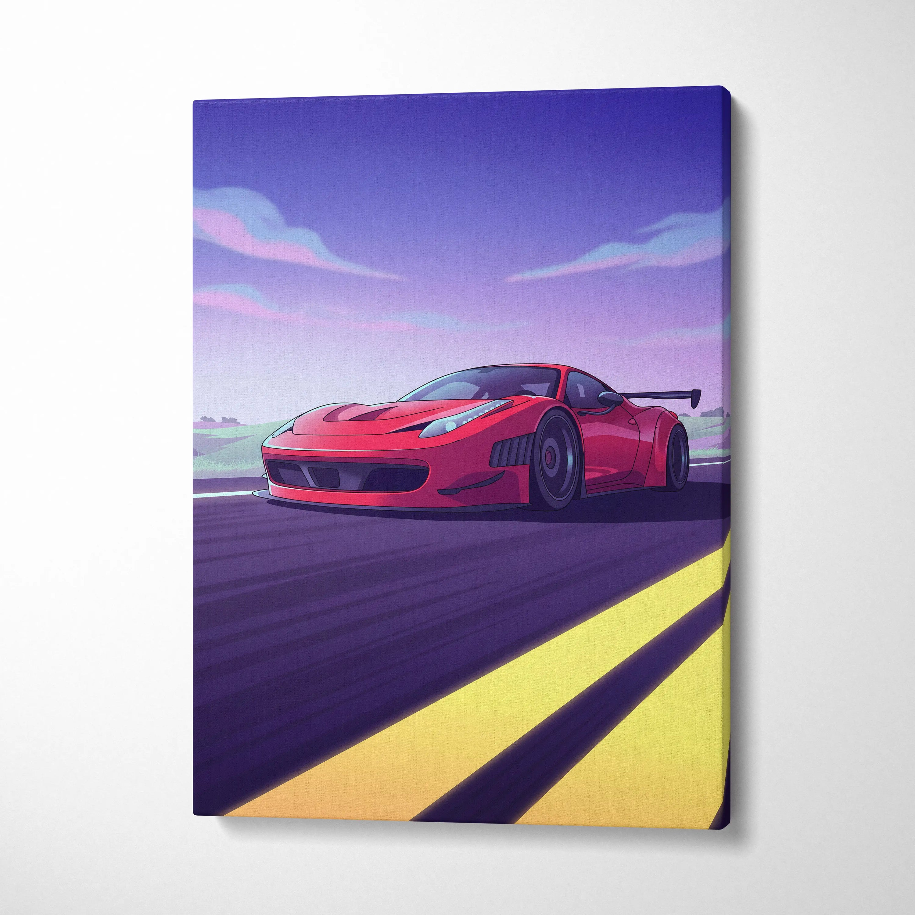Ferrari 458 Italia Inspired Vaporwave Car Canvas - Car Neon Pink Blue Purple Living Room Vaporwave Nostalgic Mood Retro Futurism Wall Art