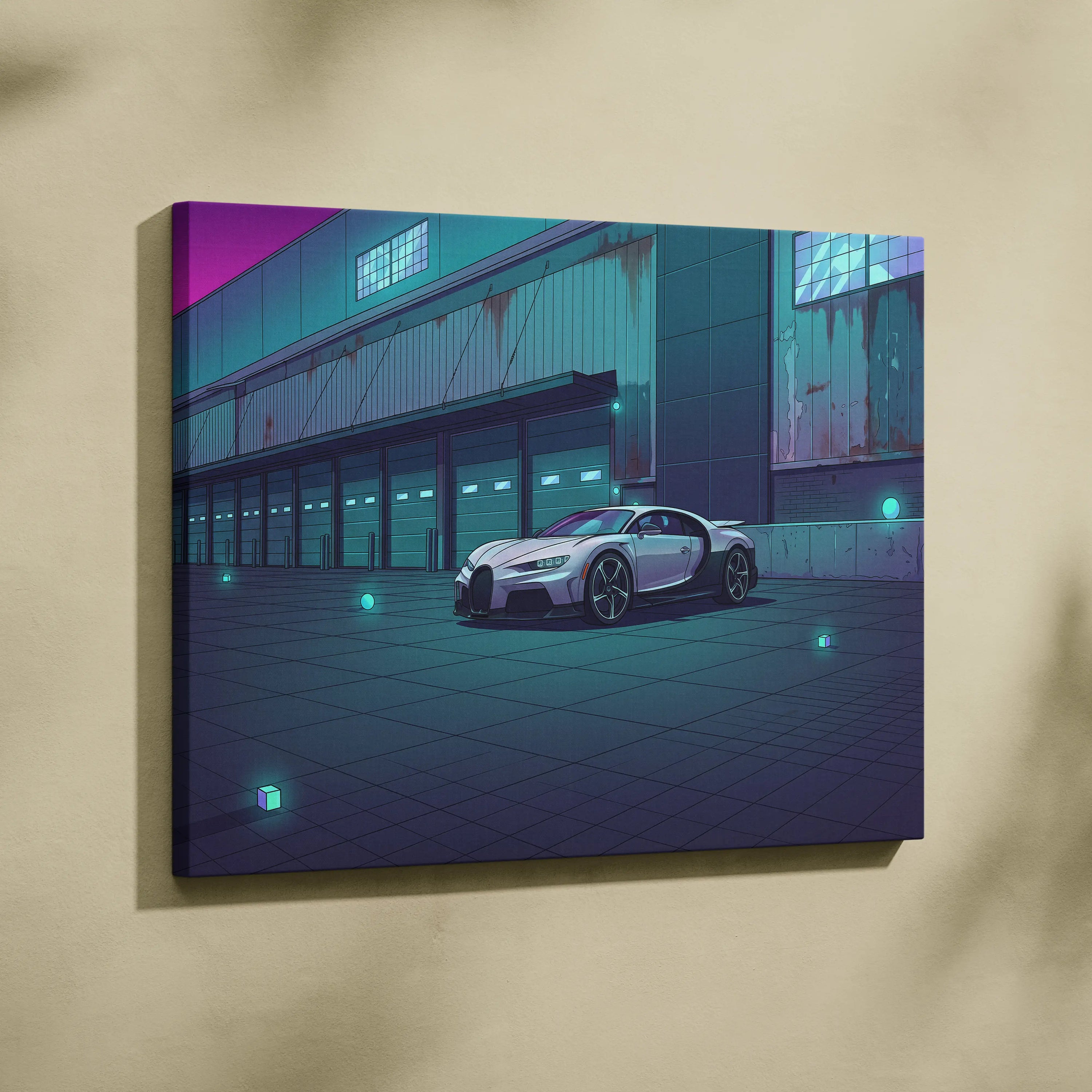 Bugatti Chiron Inspired Vaporwave Car Canvas - Vaporwave Car Neon Pink Teal Living Room Art Retro Futurism Nostalgic Glow Modern Pop Canvas
