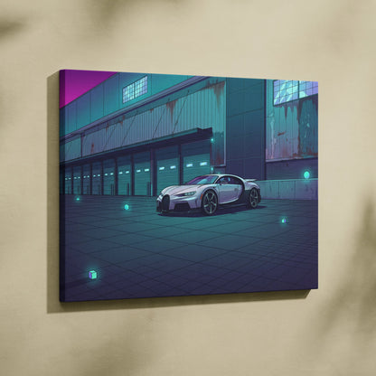 Bugatti Chiron Inspired Vaporwave Car Canvas - Vaporwave Car Neon Pink Teal Living Room Art Retro Futurism Nostalgic Glow Modern Pop Canvas