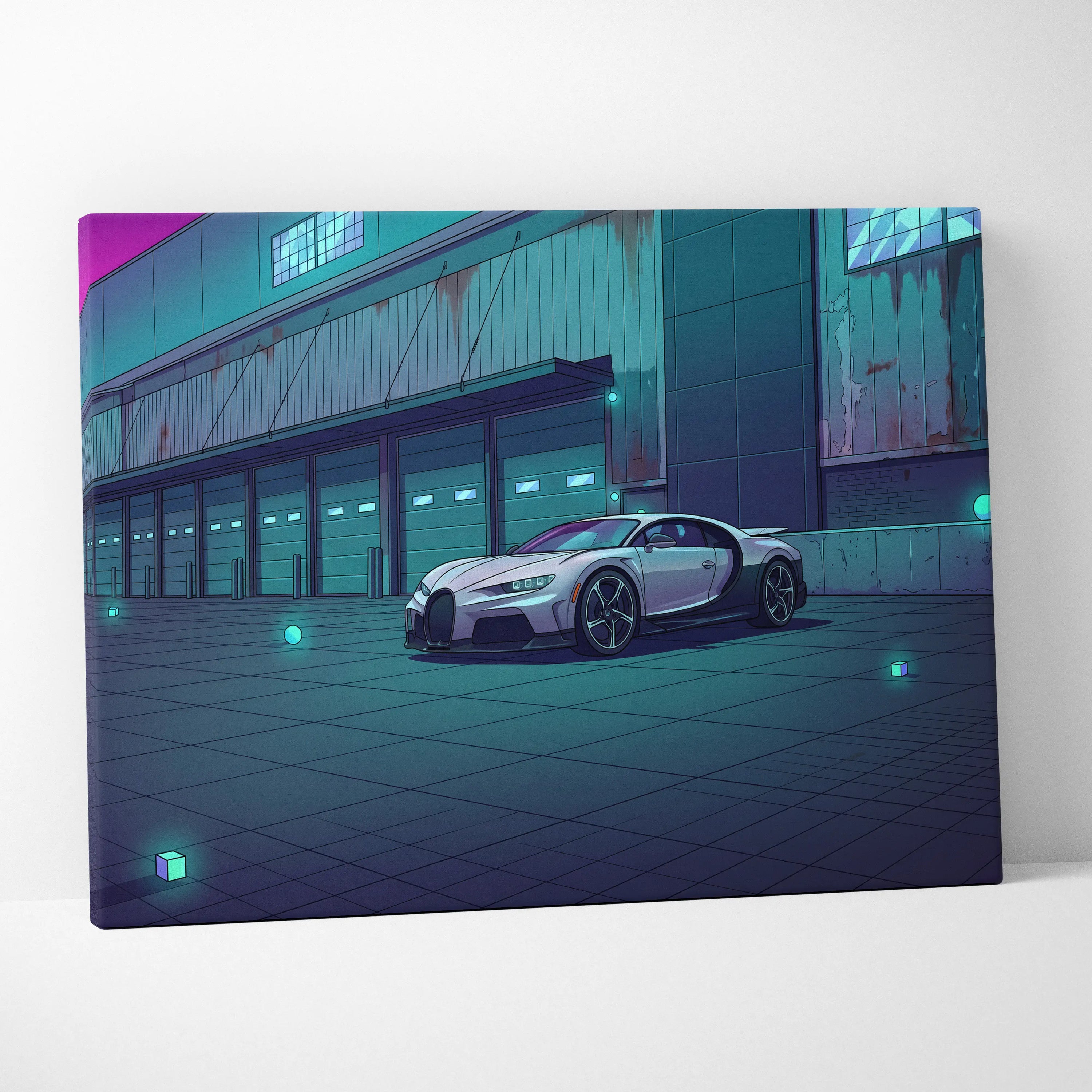 Bugatti Chiron Inspired Vaporwave Car Canvas - Vaporwave Car Neon Pink Teal Living Room Art Retro Futurism Nostalgic Glow Modern Pop Canvas