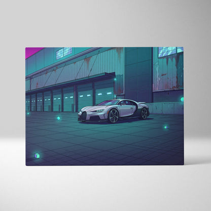 Bugatti Chiron Inspired Vaporwave Car Canvas - Vaporwave Car Neon Pink Teal Living Room Art Retro Futurism Nostalgic Glow Modern Pop Canvas