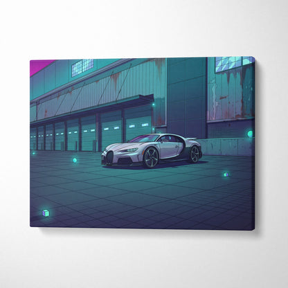 Bugatti Chiron Inspired Vaporwave Car Canvas - Vaporwave Car Neon Pink Teal Living Room Art Retro Futurism Nostalgic Glow Modern Pop Canvas