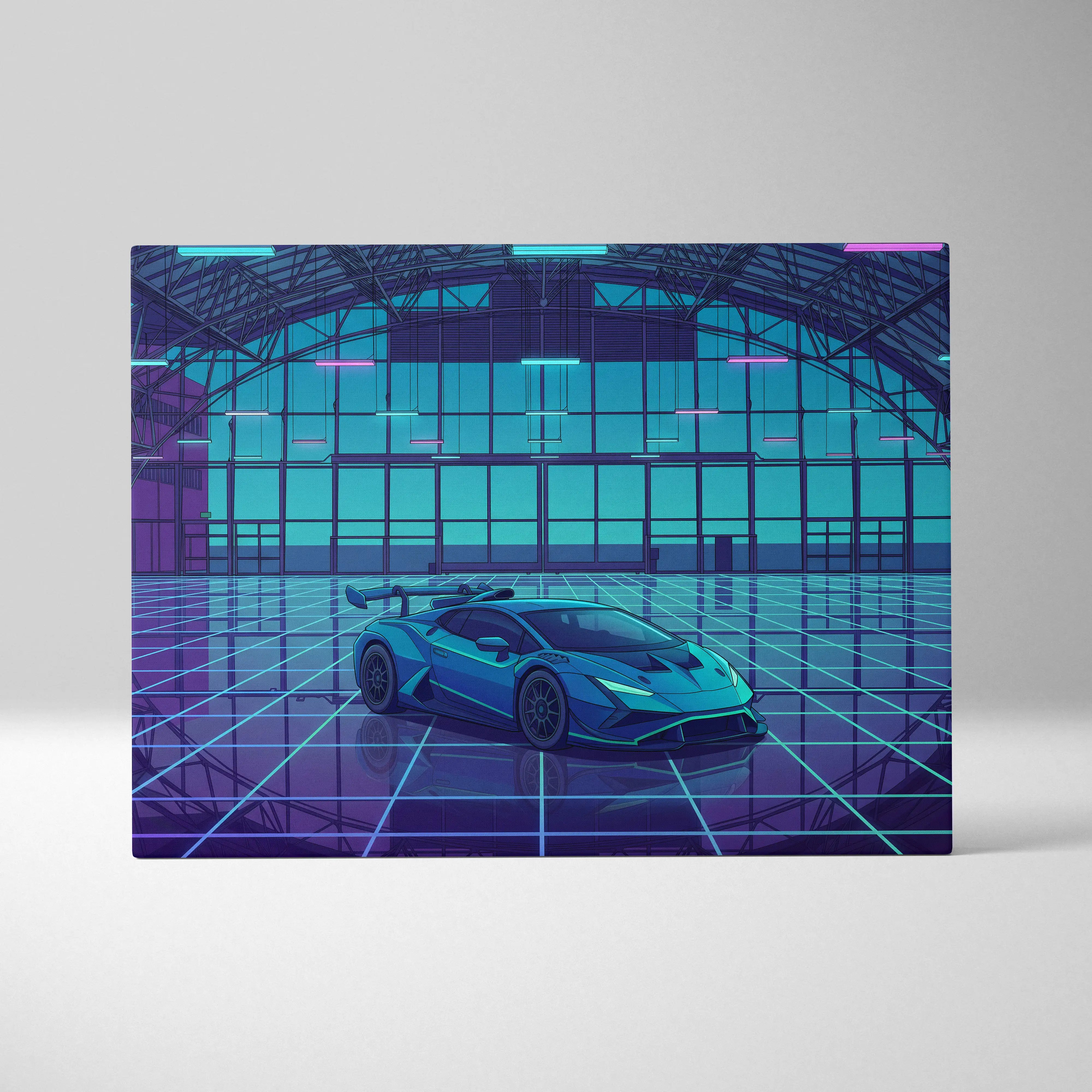 Neon Vaporwave Cars Canvas - Vaporwave Cars Neon Blue Pink Art Dreamy Mood Modern Retro Futurism Canvas Print