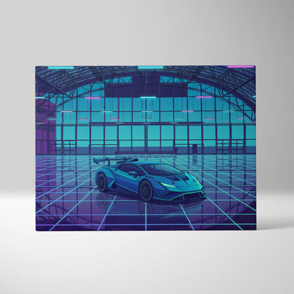 Neon Vaporwave Cars Canvas - Vaporwave Cars Neon Blue Pink Art Dreamy Mood Modern Retro Futurism Canvas Print