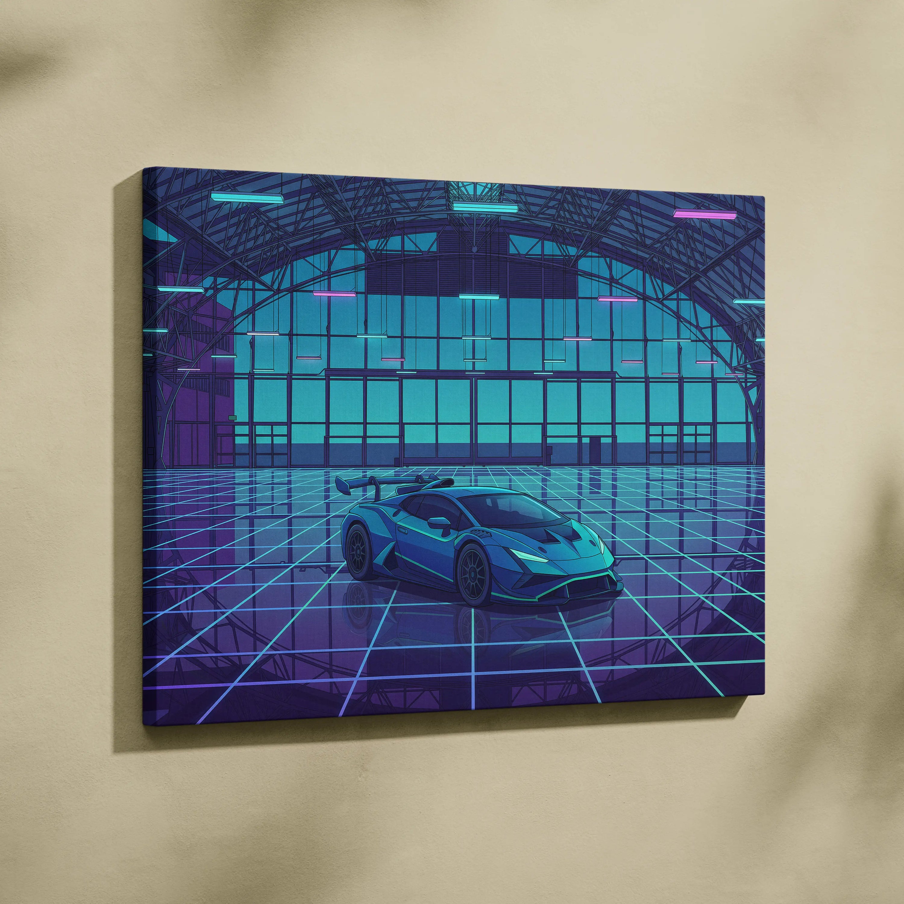 Neon Vaporwave Cars Canvas - Vaporwave Cars Neon Blue Pink Art Dreamy Mood Modern Retro Futurism Canvas Print
