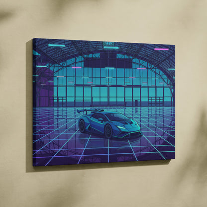 Neon Vaporwave Cars Canvas - Vaporwave Cars Neon Blue Pink Art Dreamy Mood Modern Retro Futurism Canvas Print
