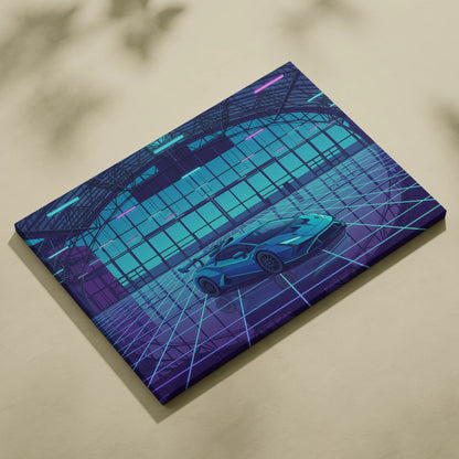 Neon Vaporwave Cars Canvas - Vaporwave Cars Neon Blue Pink Art Dreamy Mood Modern Retro Futurism Canvas Print
