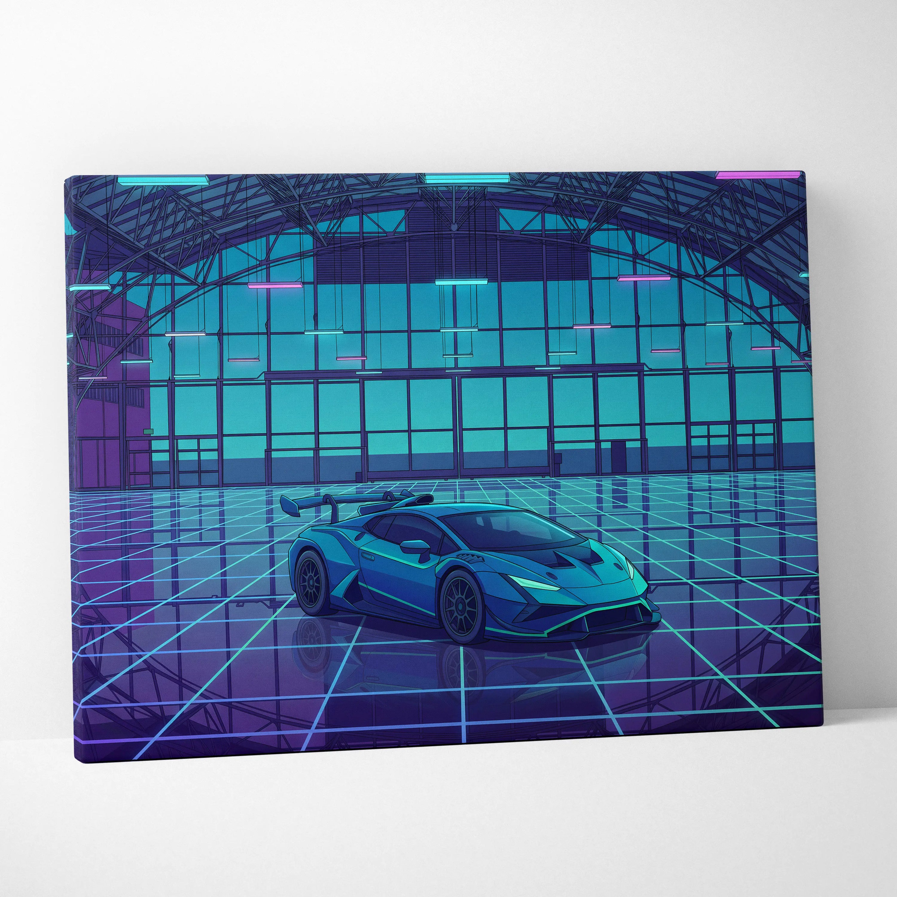 Neon Vaporwave Cars Canvas - Vaporwave Cars Neon Blue Pink Art Dreamy Mood Modern Retro Futurism Canvas Print