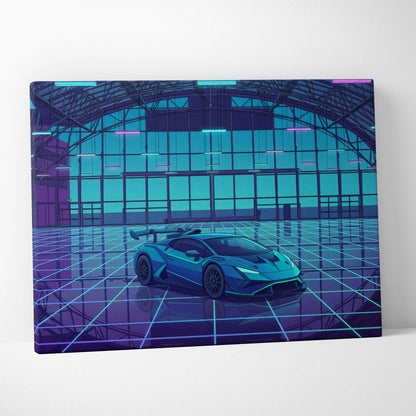 Neon Vaporwave Cars Canvas - Vaporwave Cars Neon Blue Pink Art Dreamy Mood Modern Retro Futurism Canvas Print
