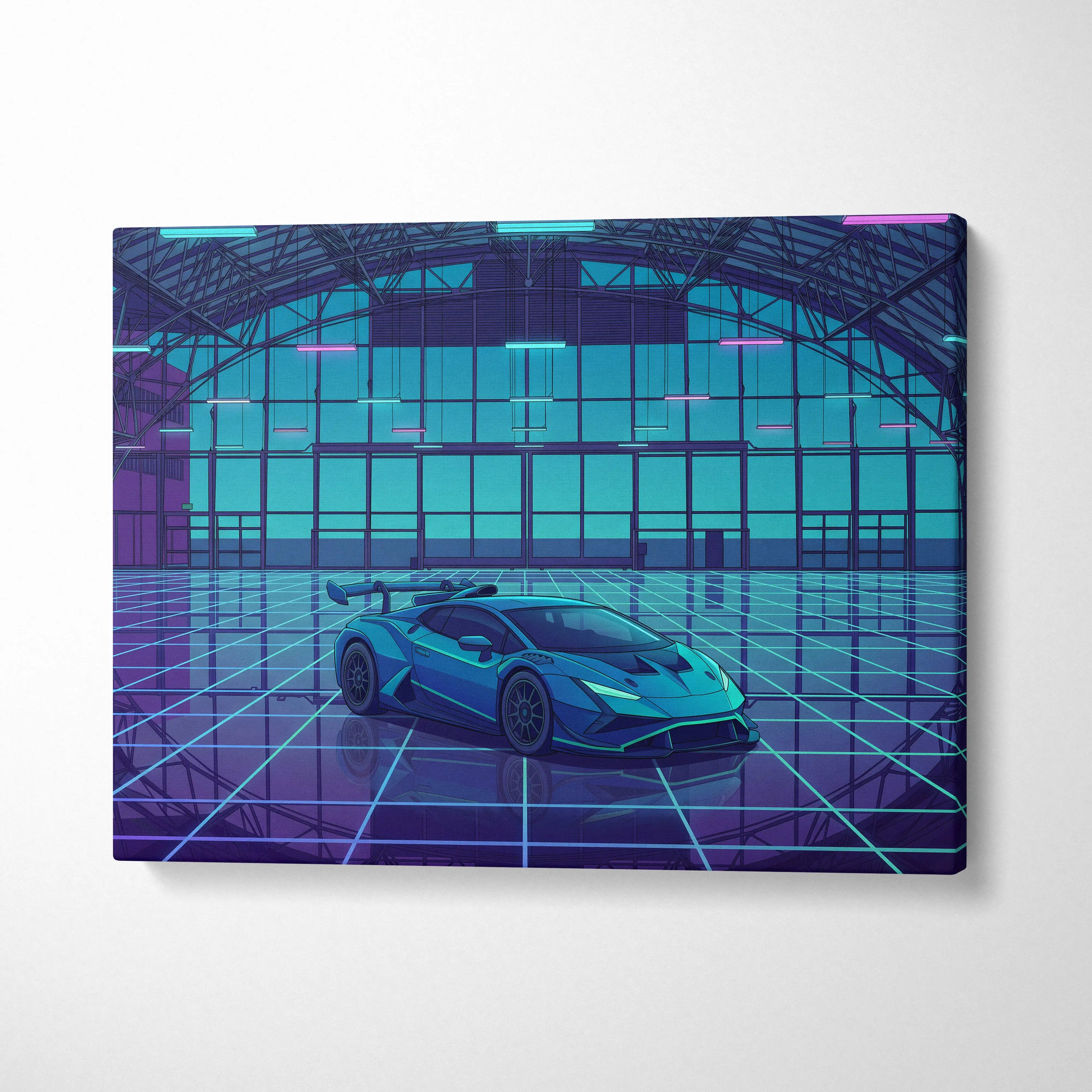 Neon Vaporwave Cars Canvas - Vaporwave Cars Neon Blue Pink Art Dreamy Mood Modern Retro Futurism Canvas Print