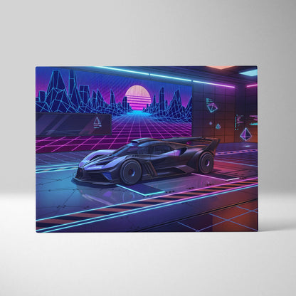 Bugatti Bolide Inspired Black Purple Canvas Wall Art Vaporwave Hypercar Artwork Neon Garage Decor Retro Futuristic Motorsport Print