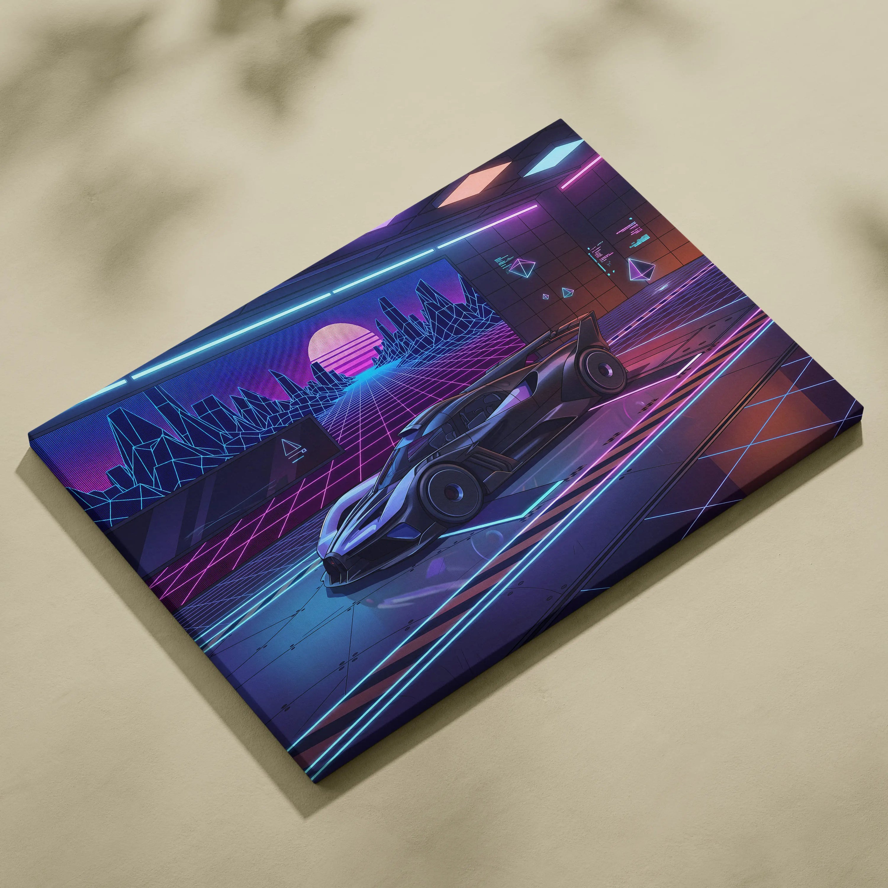 Bugatti Bolide Inspired Black Purple Canvas Wall Art Vaporwave Hypercar Artwork Neon Garage Decor Retro Futuristic Motorsport Print