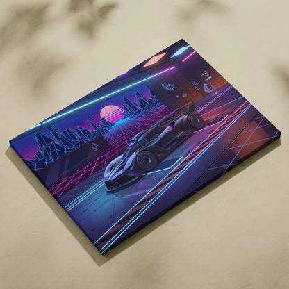 Bugatti Bolide Inspired Black Purple Canvas Wall Art Vaporwave Hypercar Artwork Neon Garage Decor Retro Futuristic Motorsport Print