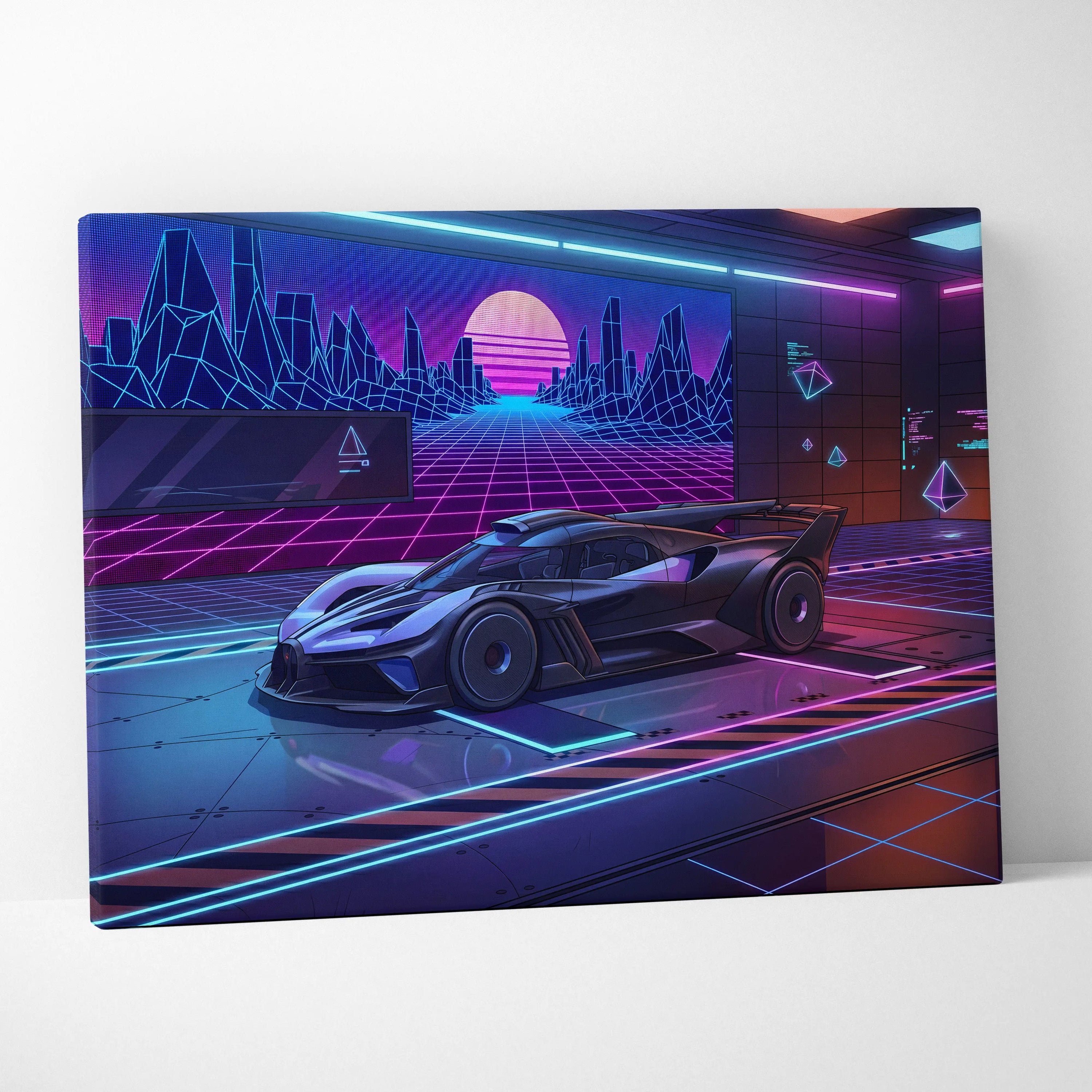 Bugatti Bolide Inspired Black Purple Canvas Wall Art Vaporwave Hypercar Artwork Neon Garage Decor Retro Futuristic Motorsport Print