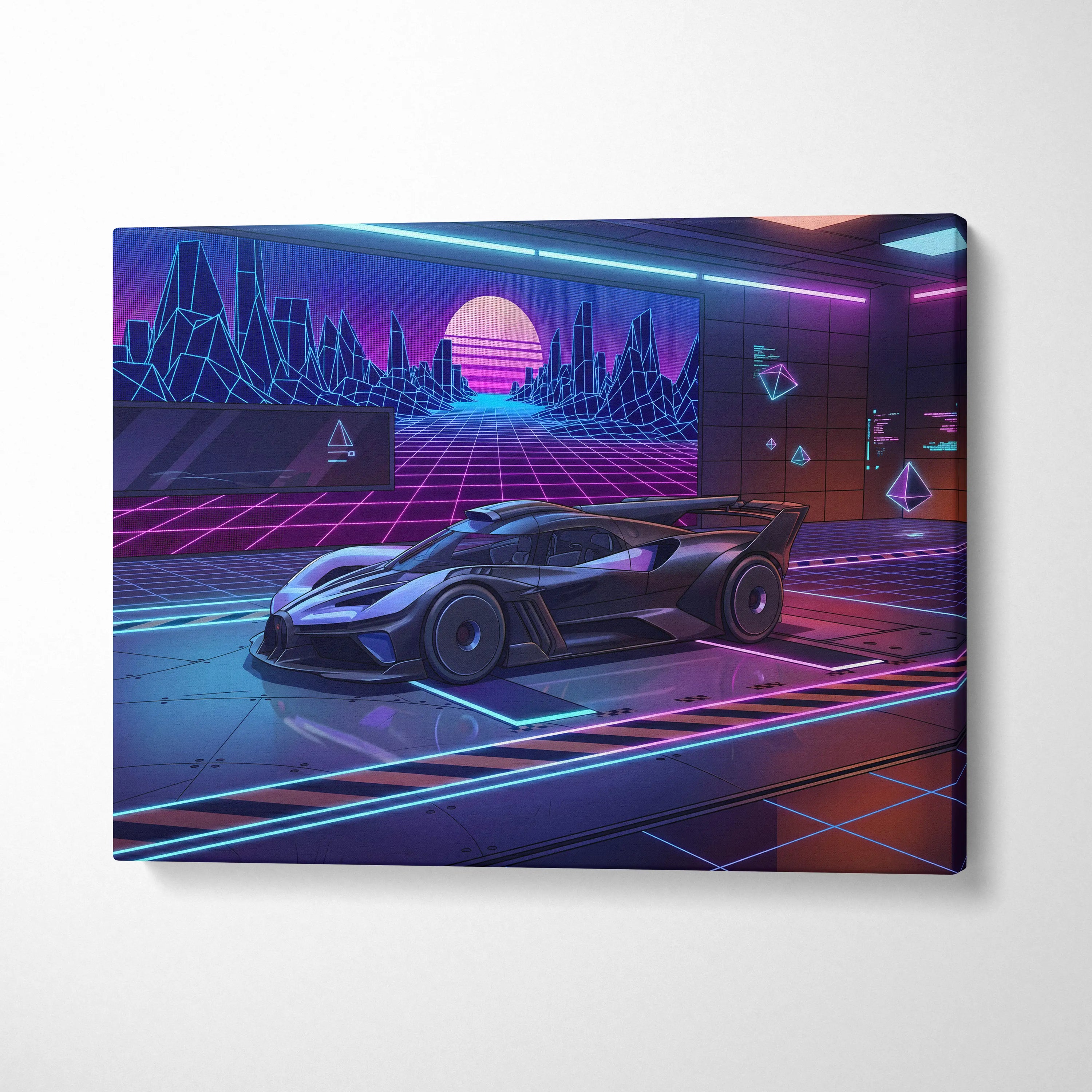 Bugatti Bolide Inspired Black Purple Canvas Wall Art Vaporwave Hypercar Artwork Neon Garage Decor Retro Futuristic Motorsport Print