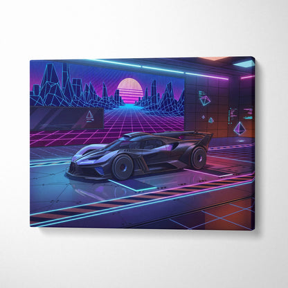 Bugatti Bolide Inspired Black Purple Canvas Wall Art Vaporwave Hypercar Artwork Neon Garage Decor Retro Futuristic Motorsport Print