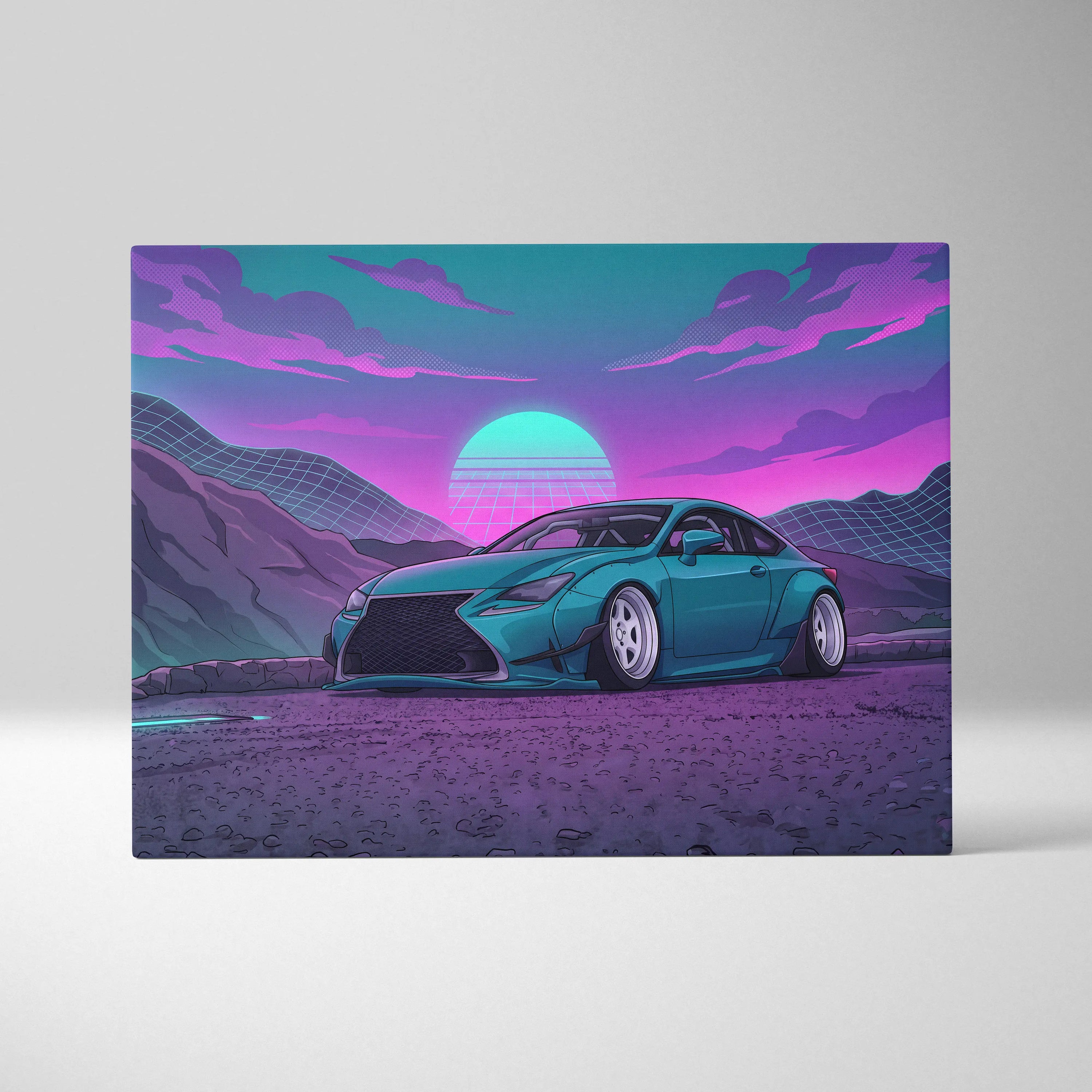 Lexus RC Inspired Teal Purple Canvas Wall Art, Vaporwave Sports Car Artwork, Neon Sunset Garage Decor, Retro Futuristic JDM Print