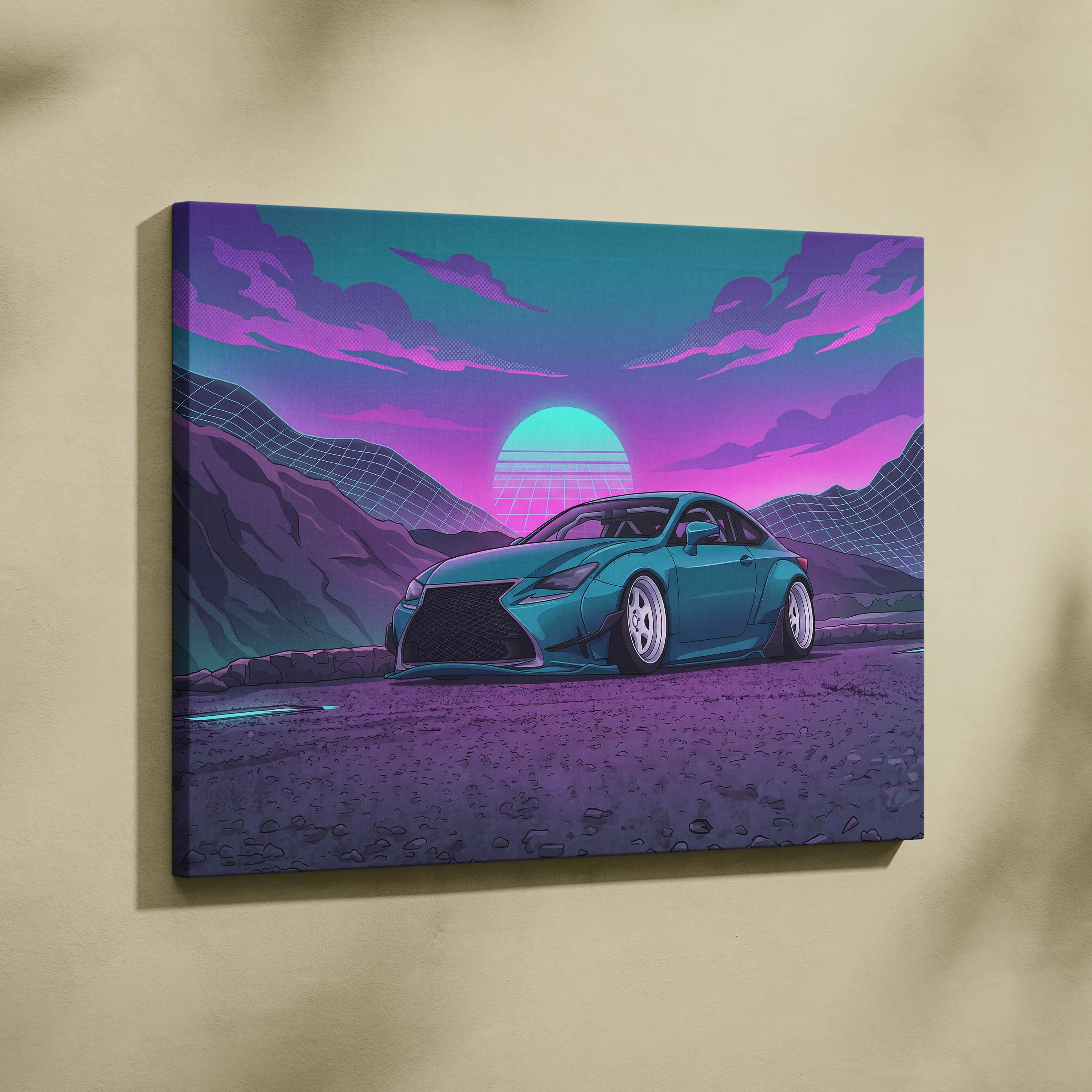Lexus RC Inspired Teal Purple Canvas Wall Art, Vaporwave Sports Car Artwork, Neon Sunset Garage Decor, Retro Futuristic JDM Print