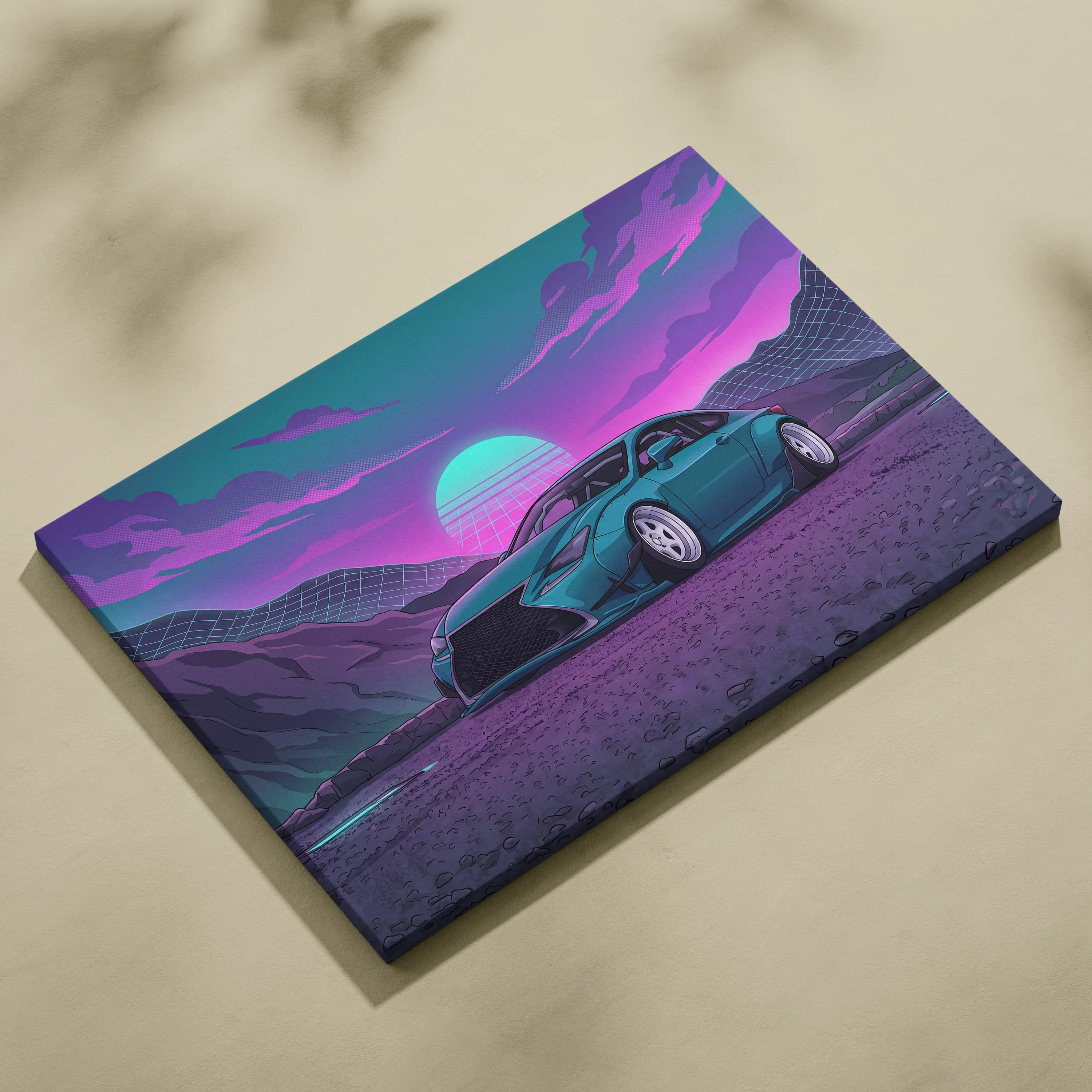 Lexus RC Inspired Teal Purple Canvas Wall Art, Vaporwave Sports Car Artwork, Neon Sunset Garage Decor, Retro Futuristic JDM Print