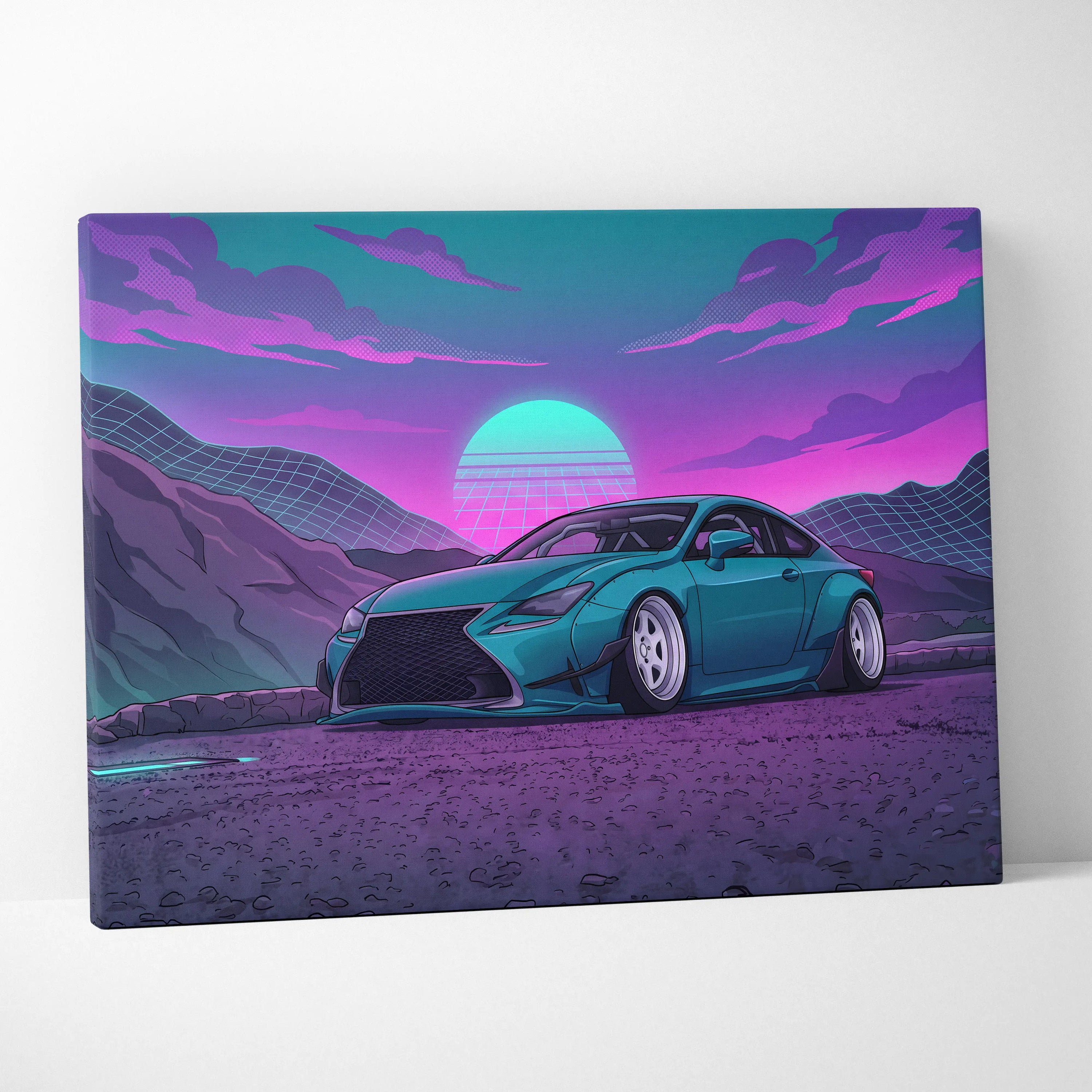 Lexus RC Inspired Teal Purple Canvas Wall Art, Vaporwave Sports Car Artwork, Neon Sunset Garage Decor, Retro Futuristic JDM Print