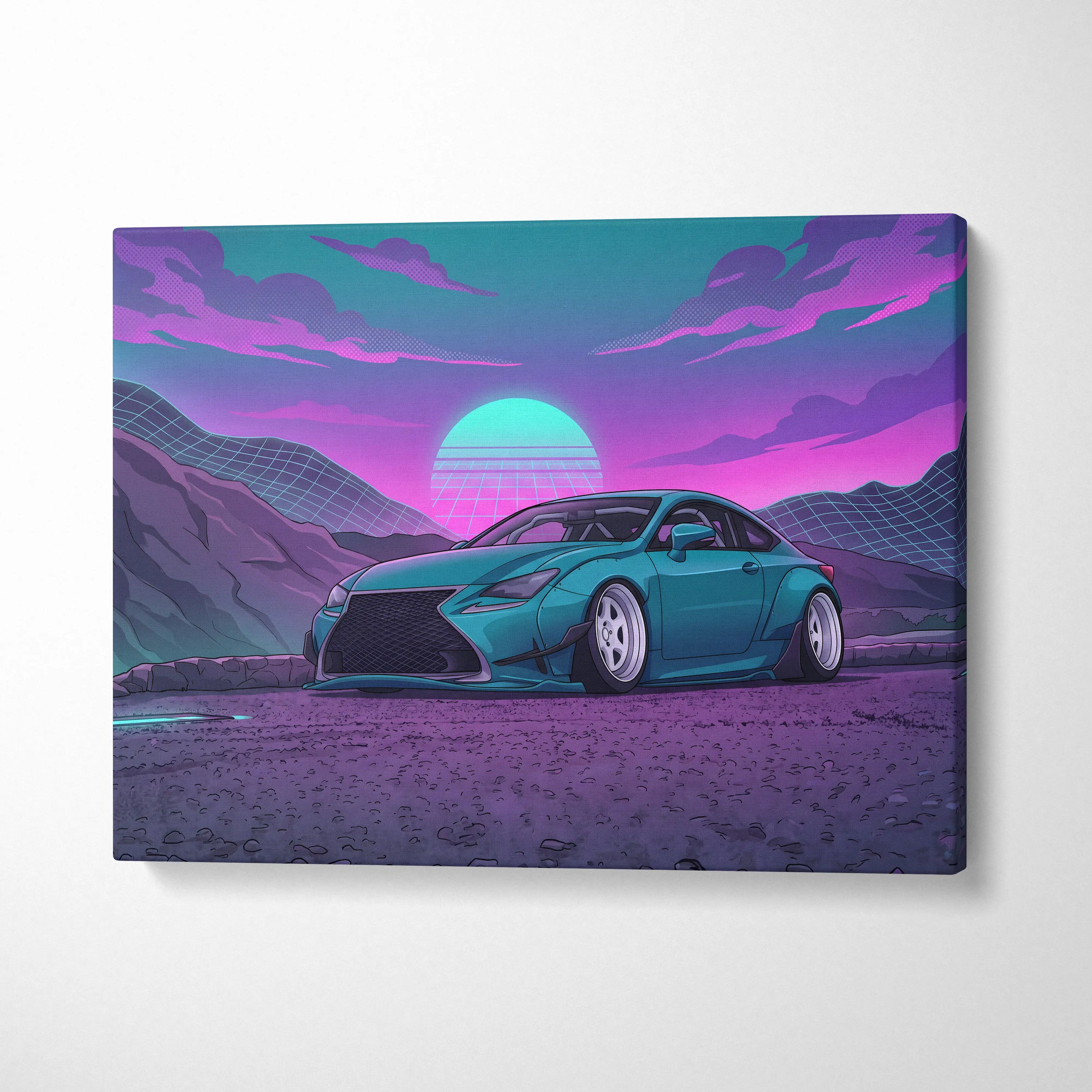 Lexus RC Inspired Teal Purple Canvas Wall Art, Vaporwave Sports Car Artwork, Neon Sunset Garage Decor, Retro Futuristic JDM Print