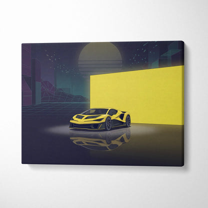 Hennessey Venom F5 Inspired Yellow Purple Canvas Wall Art, Vaporwave Supercar Artwork, Neon City Garage Decor, Retro Futuristic Exotic Print