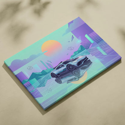 Mercedes-AMG One Inspired Silver Teal Canvas Wall Art, Pastel Vaporwave Hypercar Artwork for Futuristic Garage Decor Mood