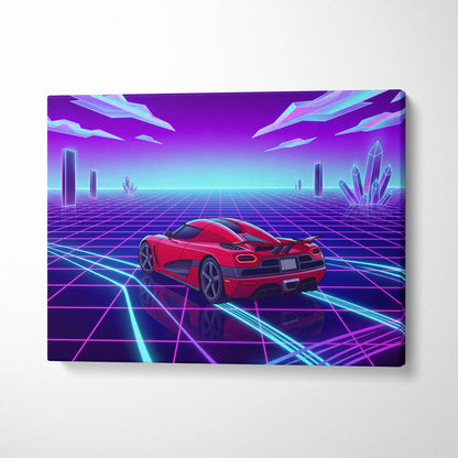 Koenigsegg Agera RS Inspired Red Purple Canvas Wall Art, Vaporwave Hypercar Artwork, Neon Grid Garage Decor, Retro Futuristic Exotic Car Print