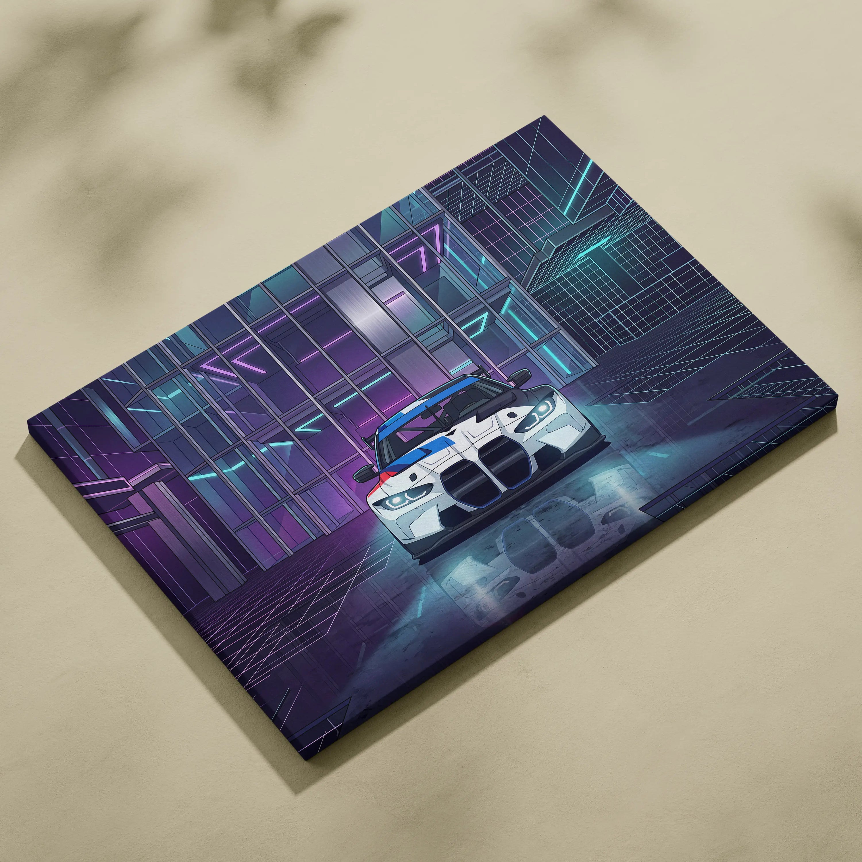 BMW M4 GT3 Inspired Vaporwave Art - Car Neon Pink Purple Blue Living Room Retro Futurism Energetic Neon Vaporwave Canvas