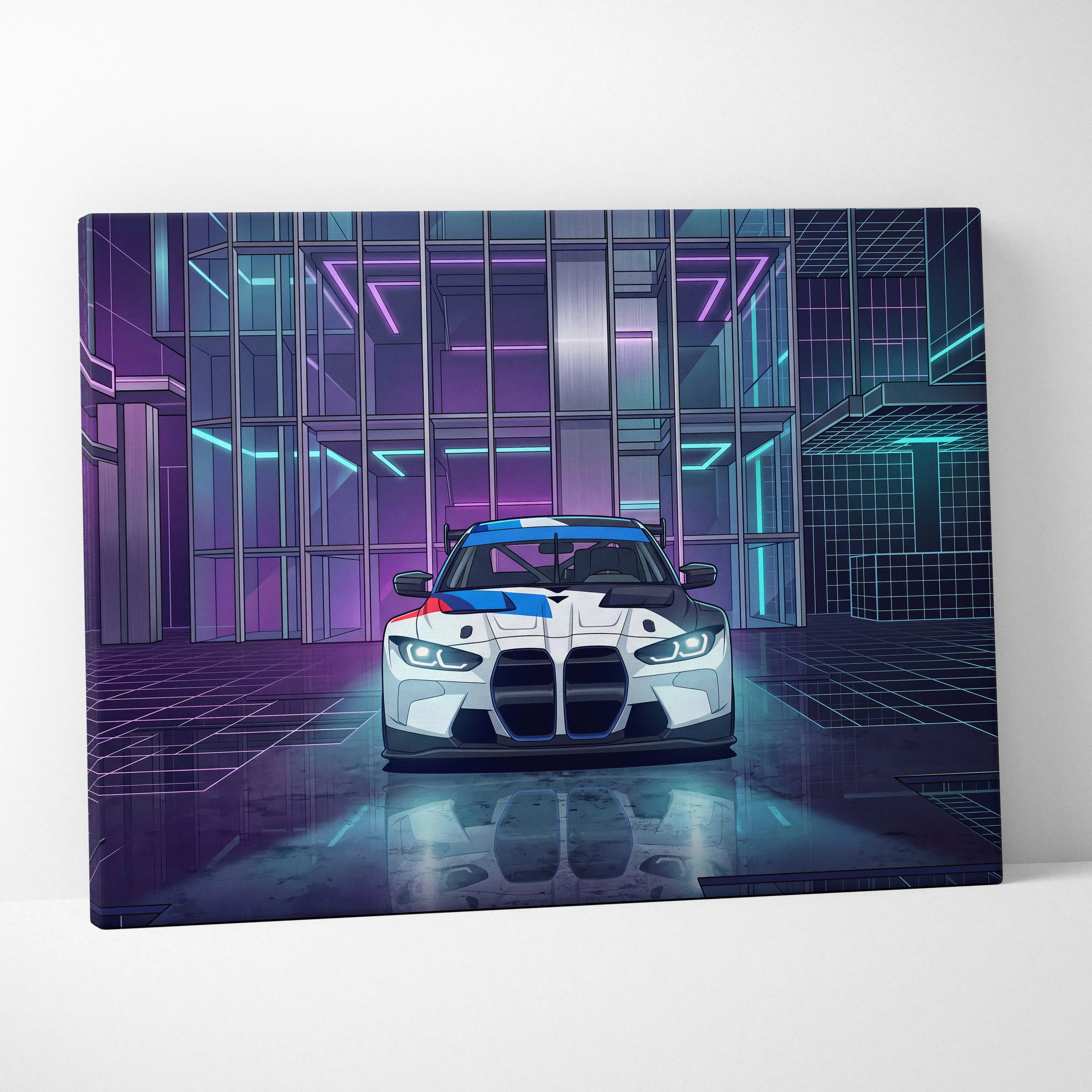 BMW M4 GT3 Inspired Vaporwave Art - Car Neon Pink Purple Blue Living Room Retro Futurism Energetic Neon Vaporwave Canvas