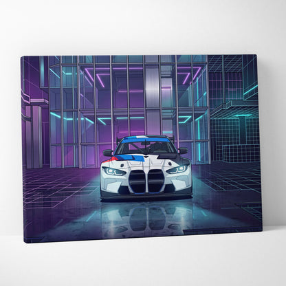 BMW M4 GT3 Inspired Vaporwave Art - Car Neon Pink Purple Blue Living Room Retro Futurism Energetic Neon Vaporwave Canvas