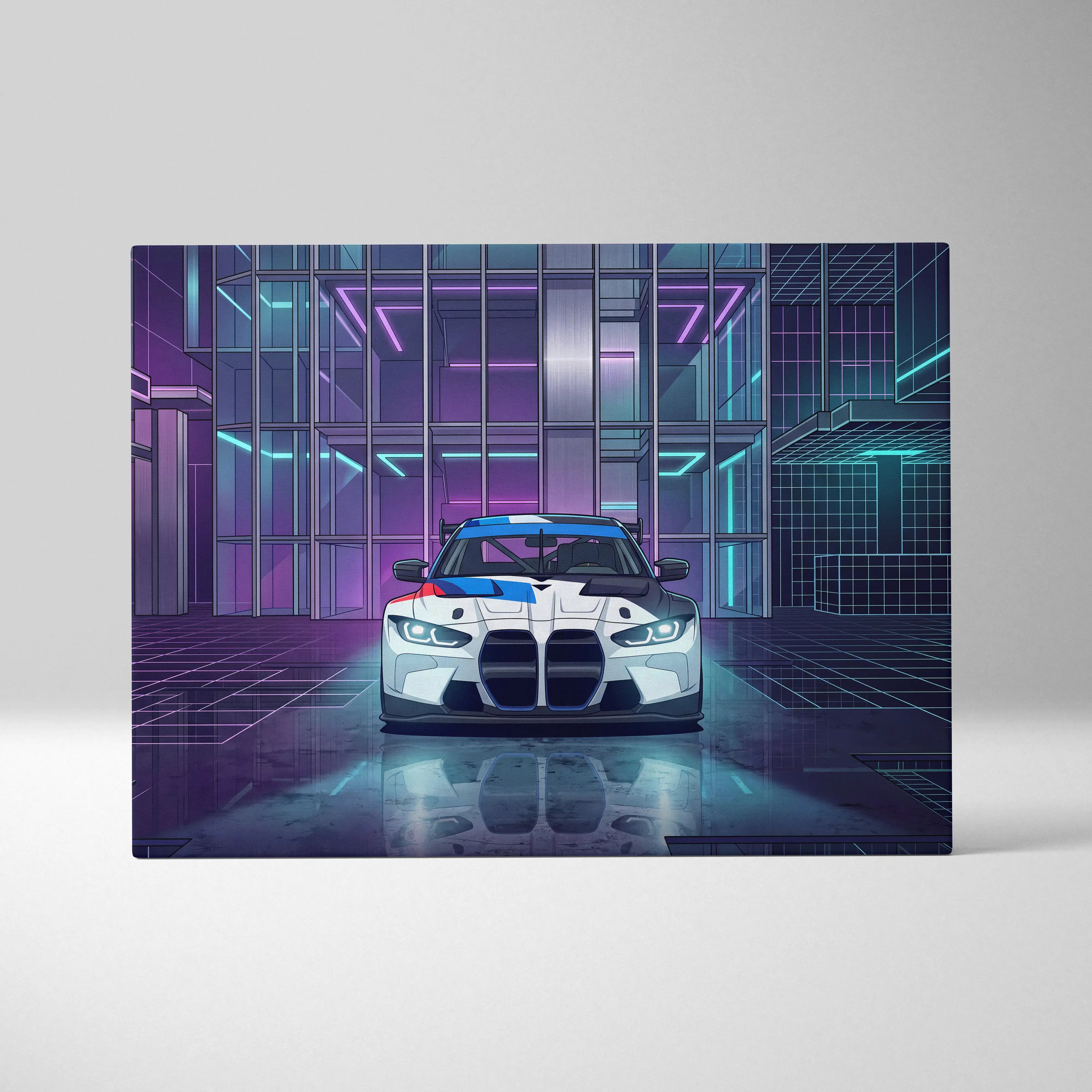 BMW M4 GT3 Inspired Vaporwave Art - Car Neon Pink Purple Blue Living Room Retro Futurism Energetic Neon Vaporwave Canvas