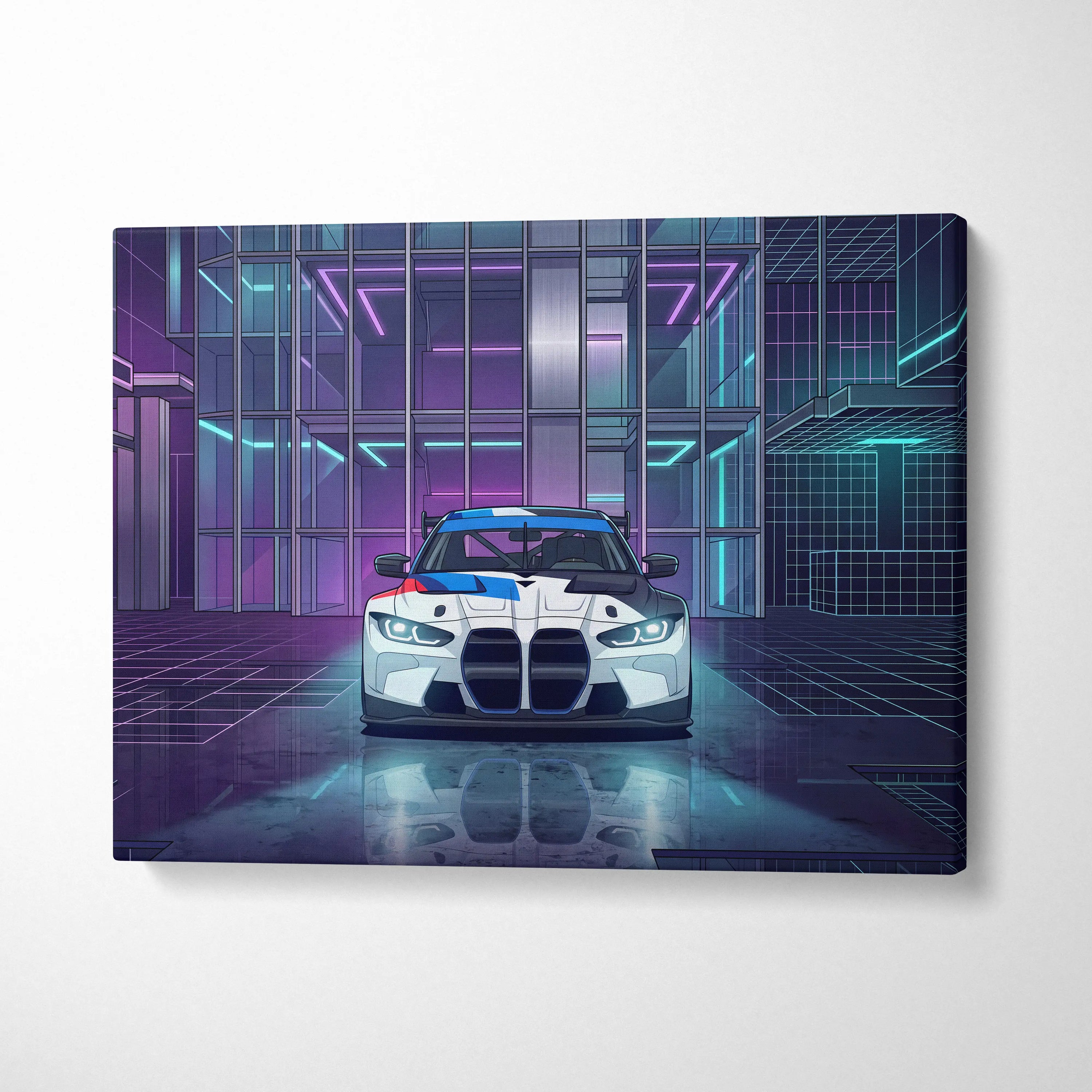 BMW M4 GT3 Inspired Vaporwave Art - Car Neon Pink Purple Blue Living Room Retro Futurism Energetic Neon Vaporwave Canvas