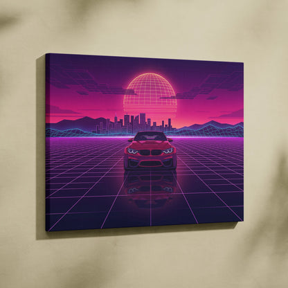 BMW M4 Inspired Canvas - Vaporwave Car Neon Purple Pink Living Room Decor Vaporwave Canvas