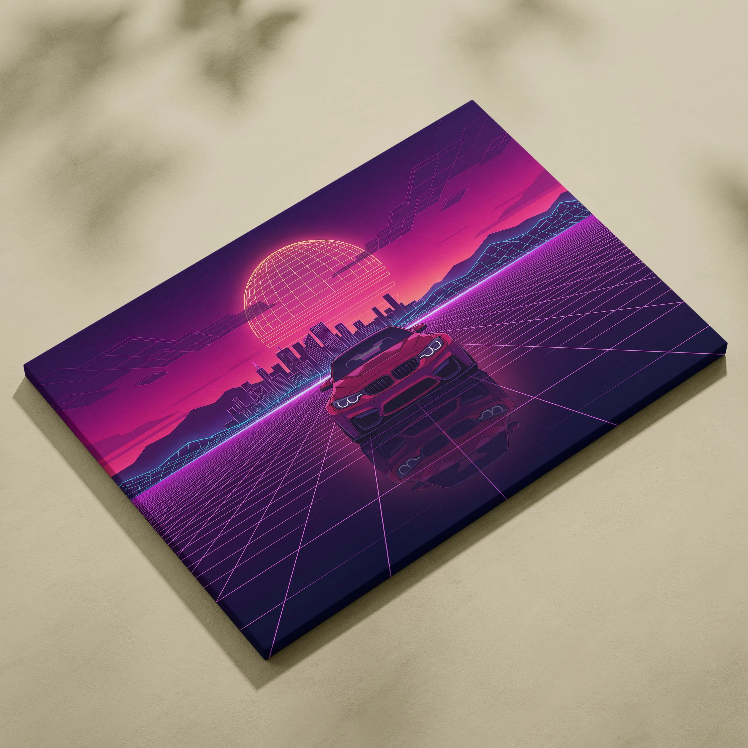 BMW M4 Inspired Canvas - Vaporwave Car Neon Purple Pink Living Room Decor Vaporwave Canvas