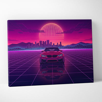 BMW M4 Inspired Canvas - Vaporwave Car Neon Purple Pink Living Room Decor Vaporwave Canvas