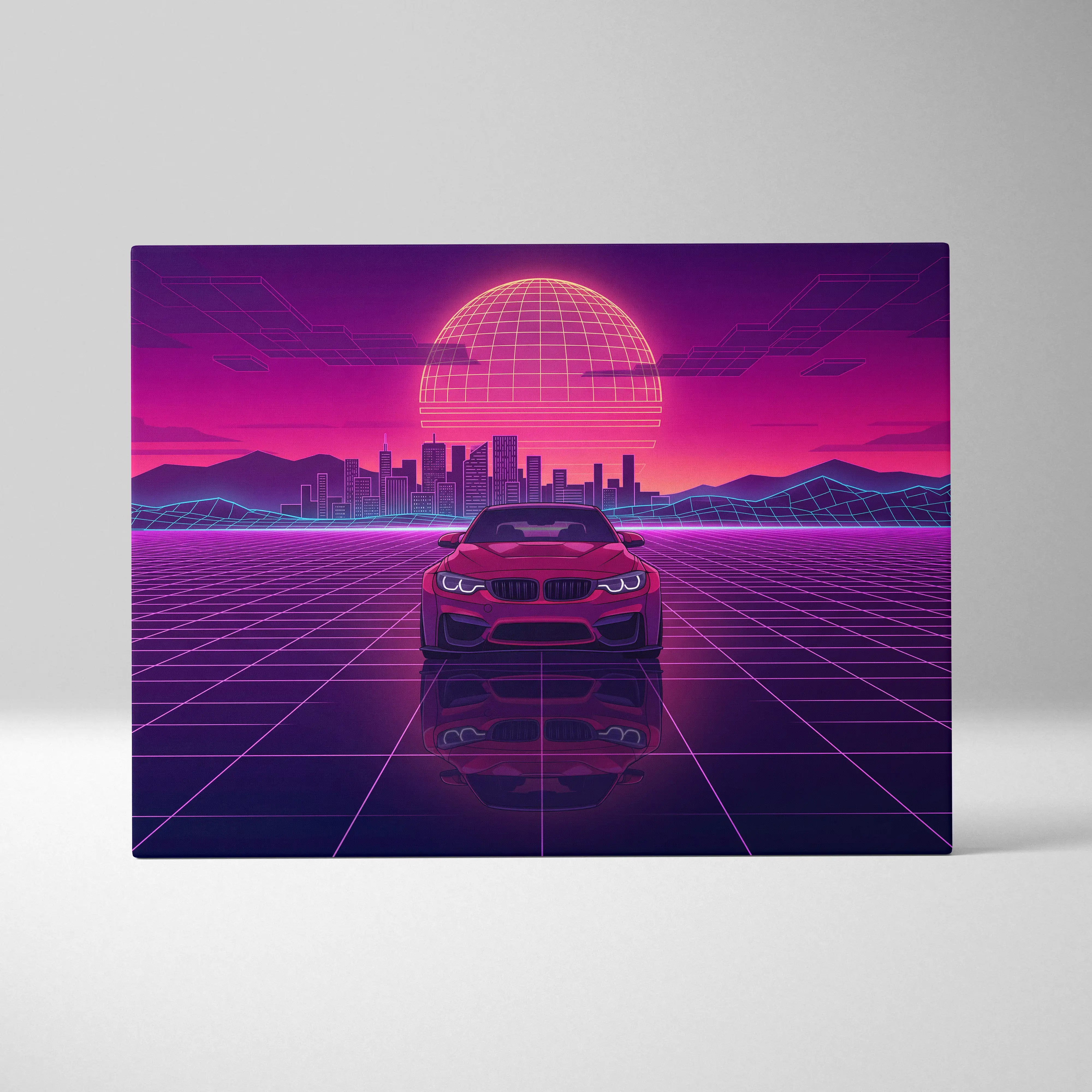 BMW M4 Inspired Canvas - Vaporwave Car Neon Purple Pink Living Room Decor Vaporwave Canvas