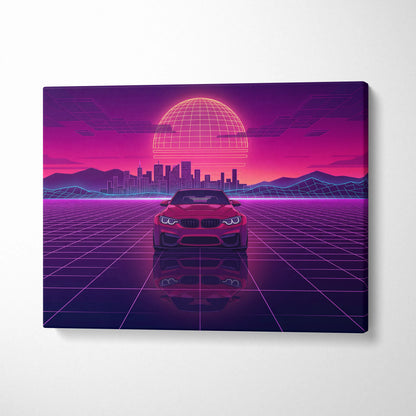 BMW M4 Inspired Canvas - Vaporwave Car Neon Purple Pink Living Room Decor Vaporwave Canvas