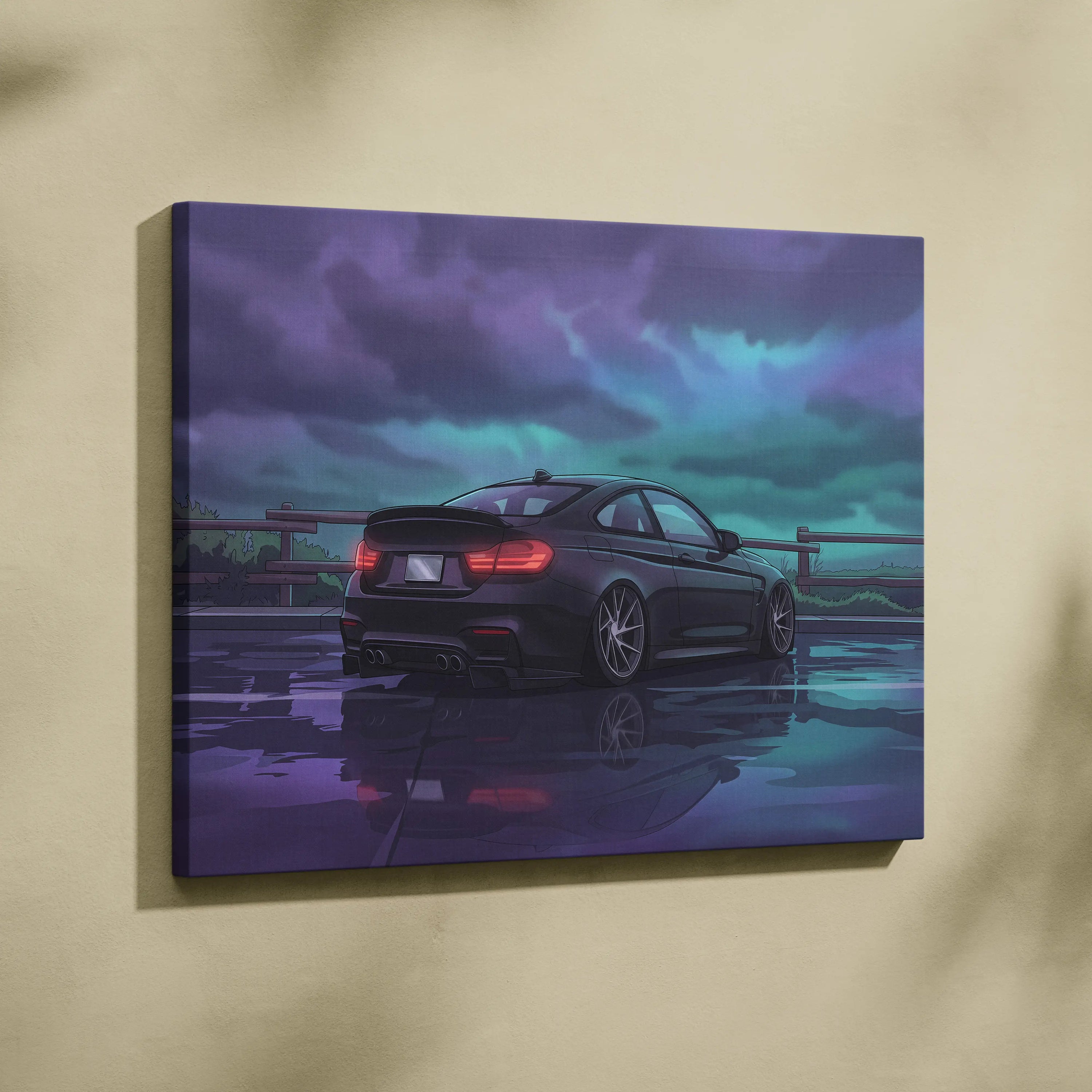 BMW M4 Inspired Vaporwave Car Canvas Neon - Car Purple Blue Neon Living Room Vaporwave Mood Nostalgic Dreamy Decor Modern Car Wall Art Canvas