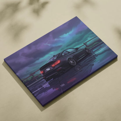 BMW M4 Inspired Vaporwave Car Canvas Neon - Car Purple Blue Neon Living Room Vaporwave Mood Nostalgic Dreamy Decor Modern Car Wall Art Canvas