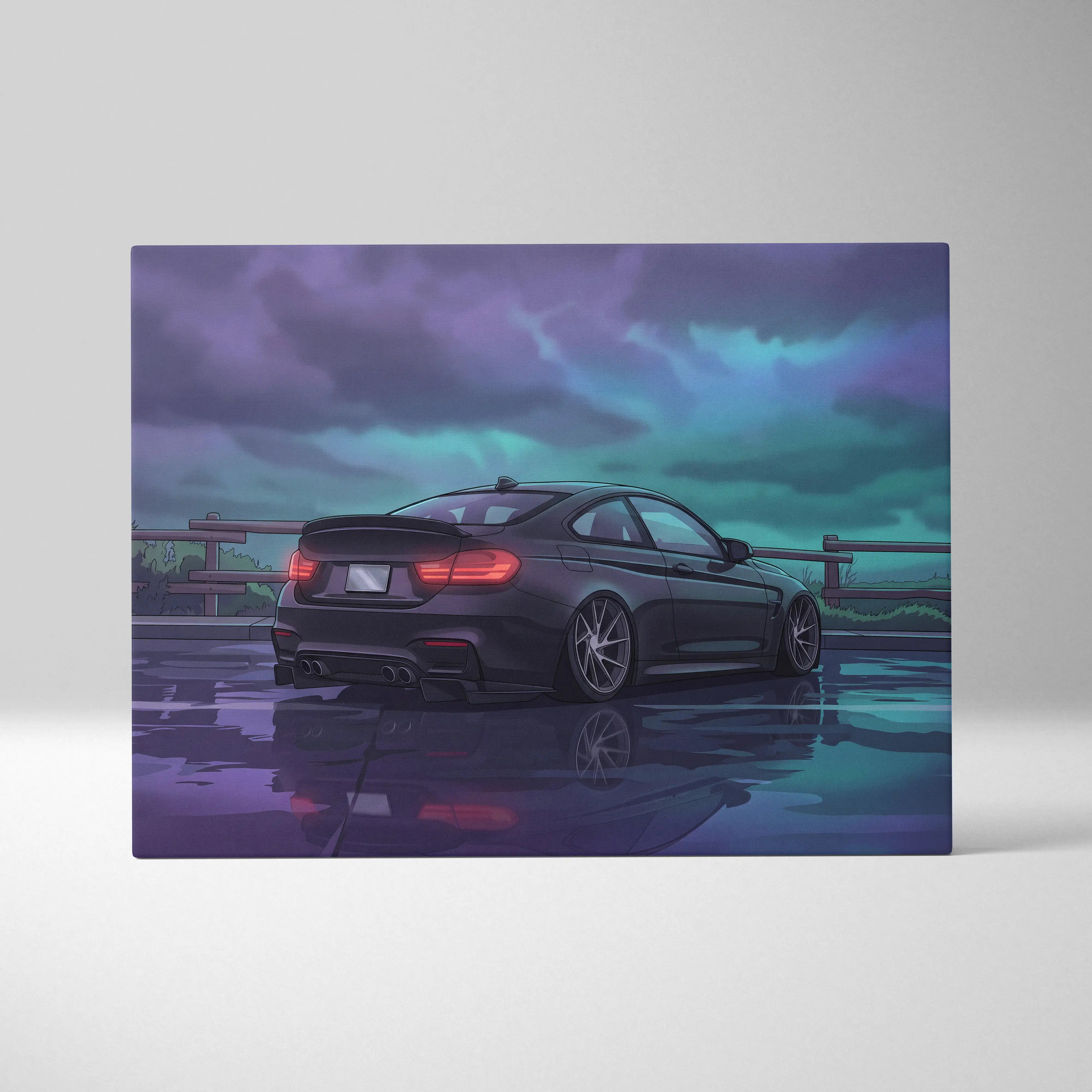 BMW M4 Inspired Vaporwave Car Canvas Neon - Car Purple Blue Neon Living Room Vaporwave Mood Nostalgic Dreamy Decor Modern Car Wall Art Canvas