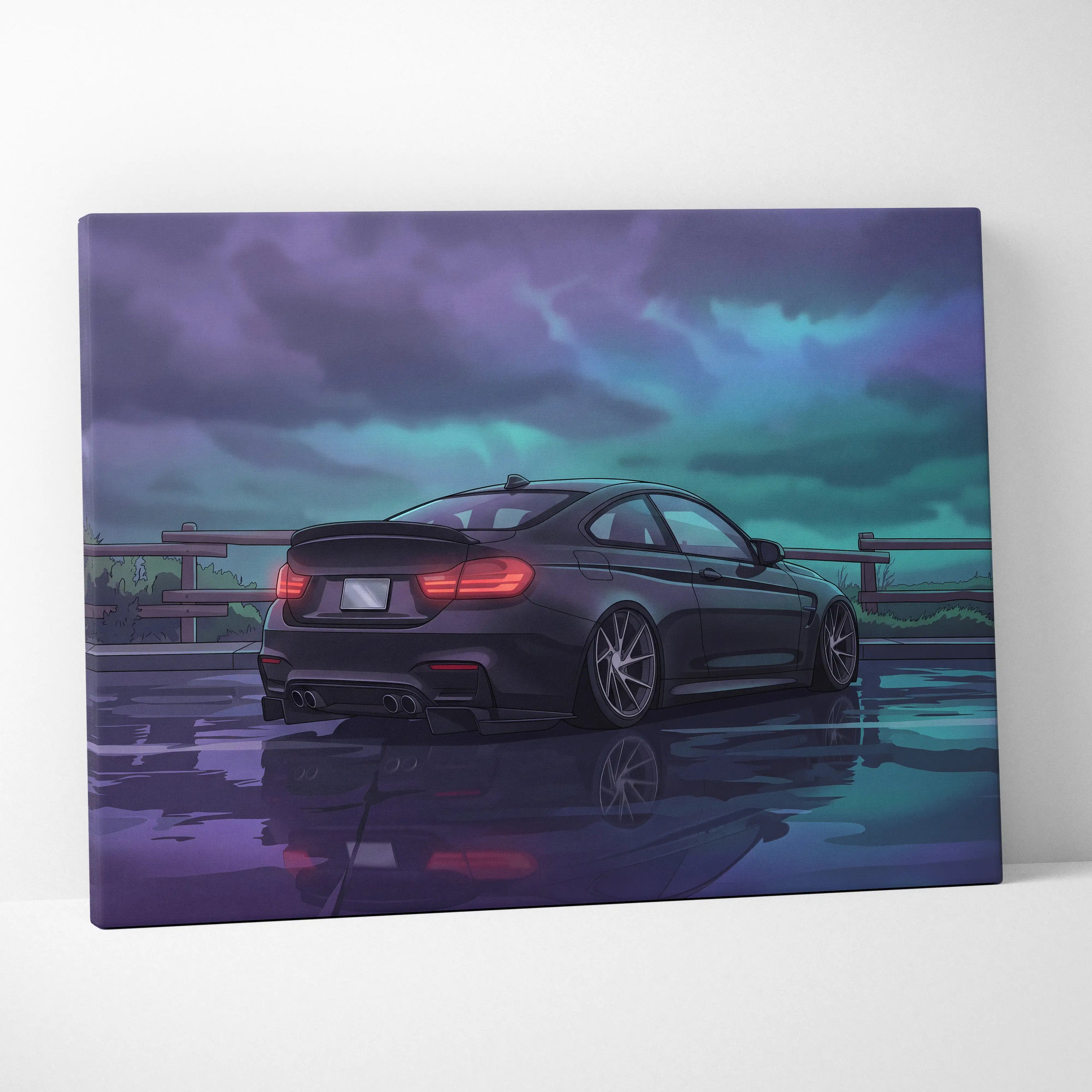 BMW M4 Inspired Vaporwave Car Canvas Neon - Car Purple Blue Neon Living Room Vaporwave Mood Nostalgic Dreamy Decor Modern Car Wall Art Canvas