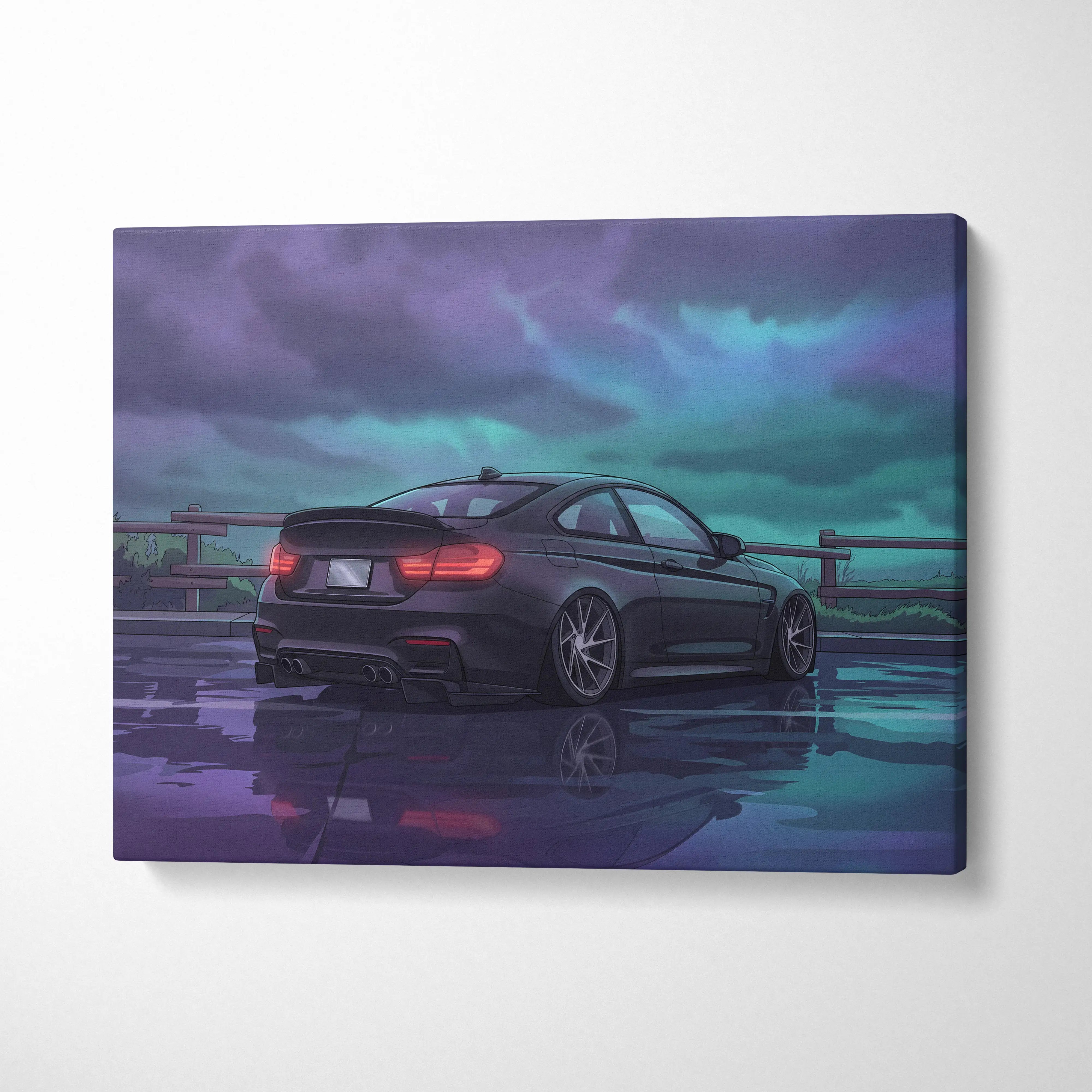 BMW M4 Inspired Vaporwave Car Canvas Neon - Car Purple Blue Neon Living Room Vaporwave Mood Nostalgic Dreamy Decor Modern Car Wall Art Canvas