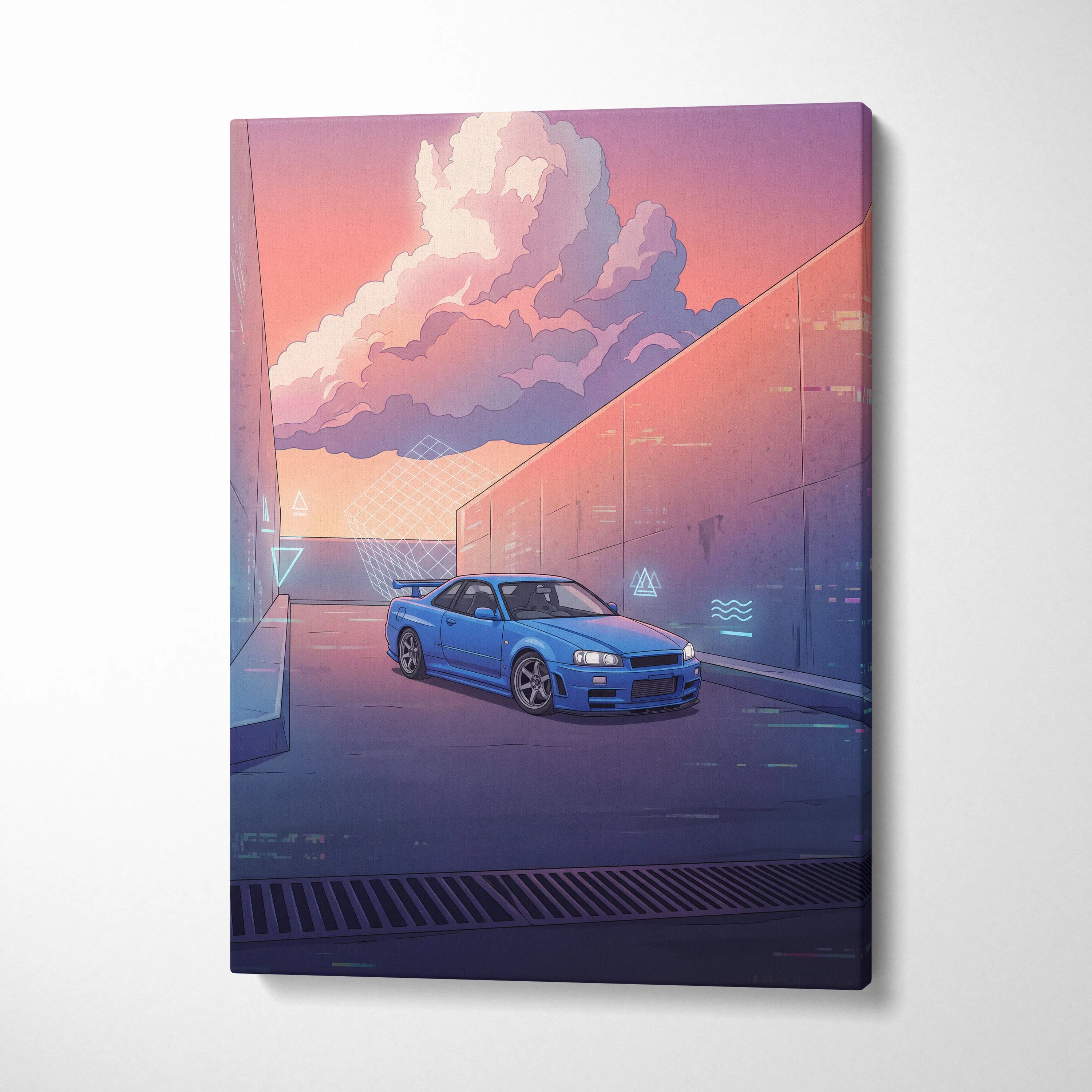 Vaporwave Neon Car Canvas Art - Car Artwork Neon Pink Purple Blue For Living Room Vaporwave Style Mood Nostalgic Canvas