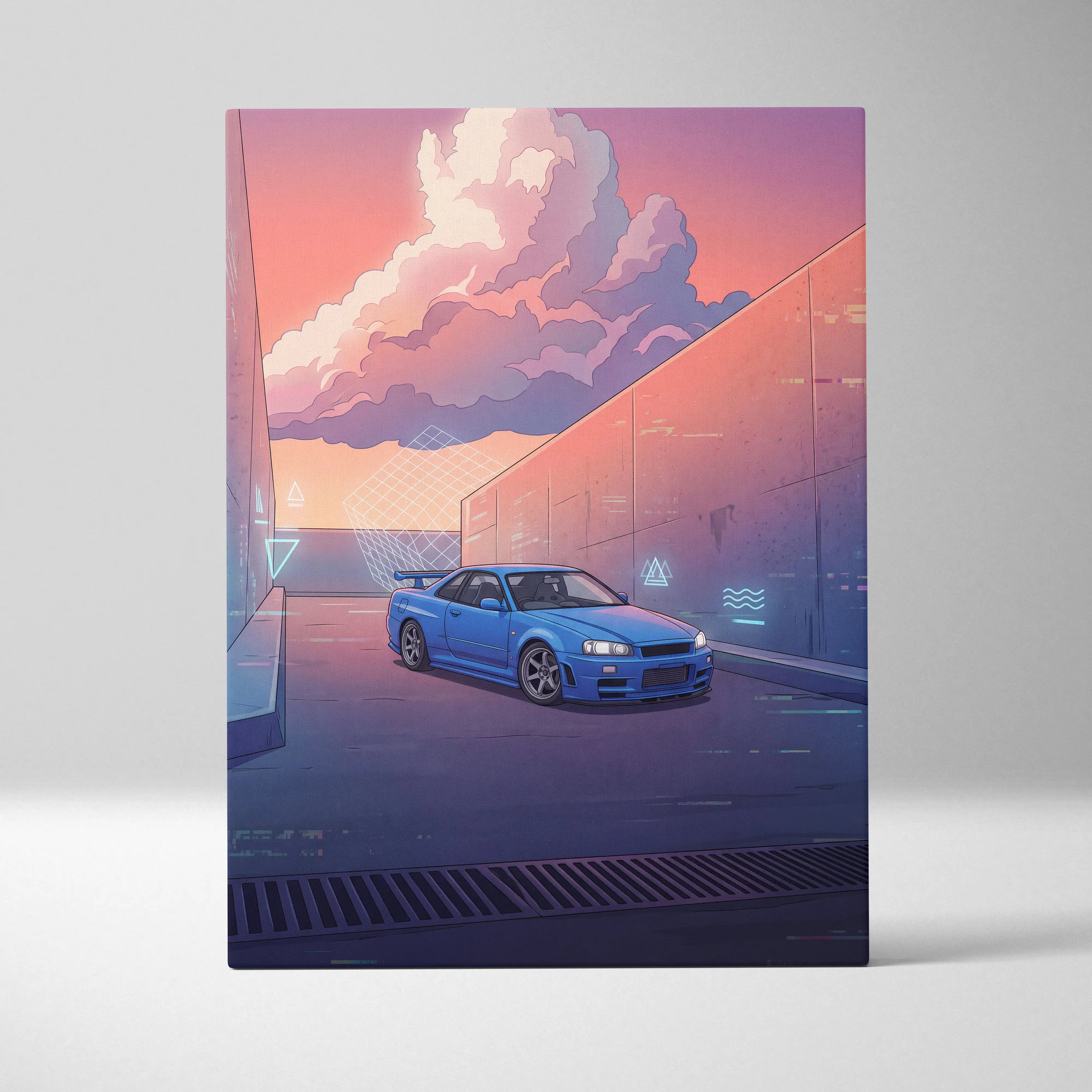 Vaporwave Neon Car Canvas Art - Car Artwork Neon Pink Purple Blue For Living Room Vaporwave Style Mood Nostalgic Canvas